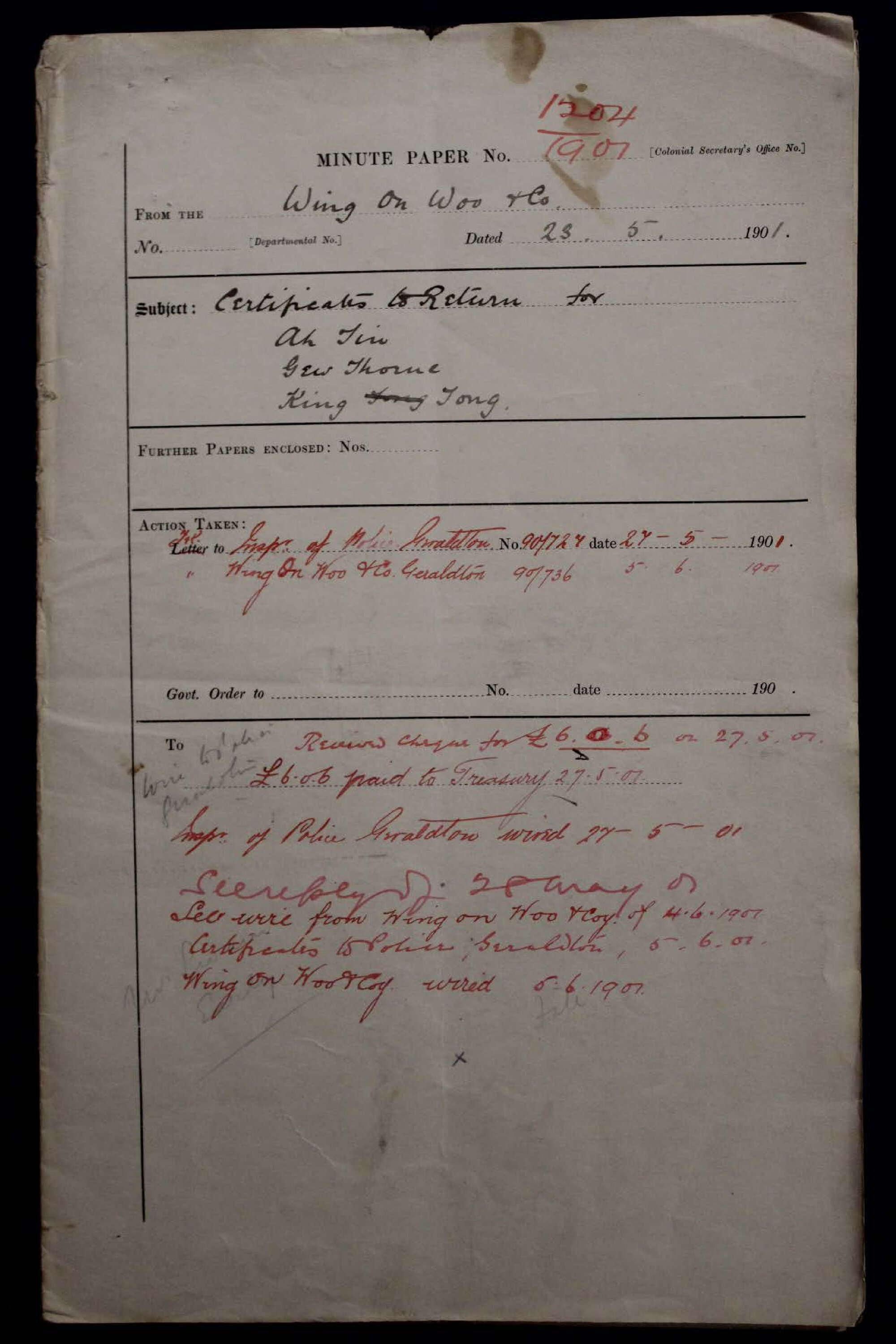 Ah Tin, Gew Thorne, King Tong 1901-1204