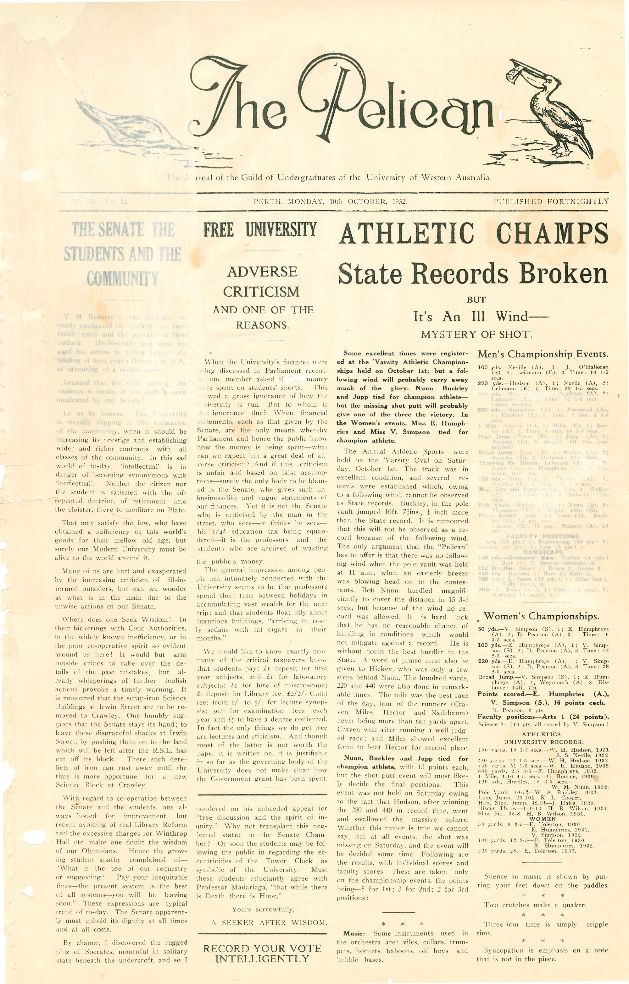 The Pelican - Vol. 3, no. 12 (October 10, 1932)