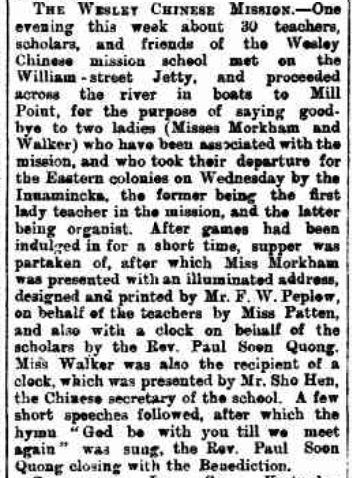 Chinese Mission School - newspaper article 1897