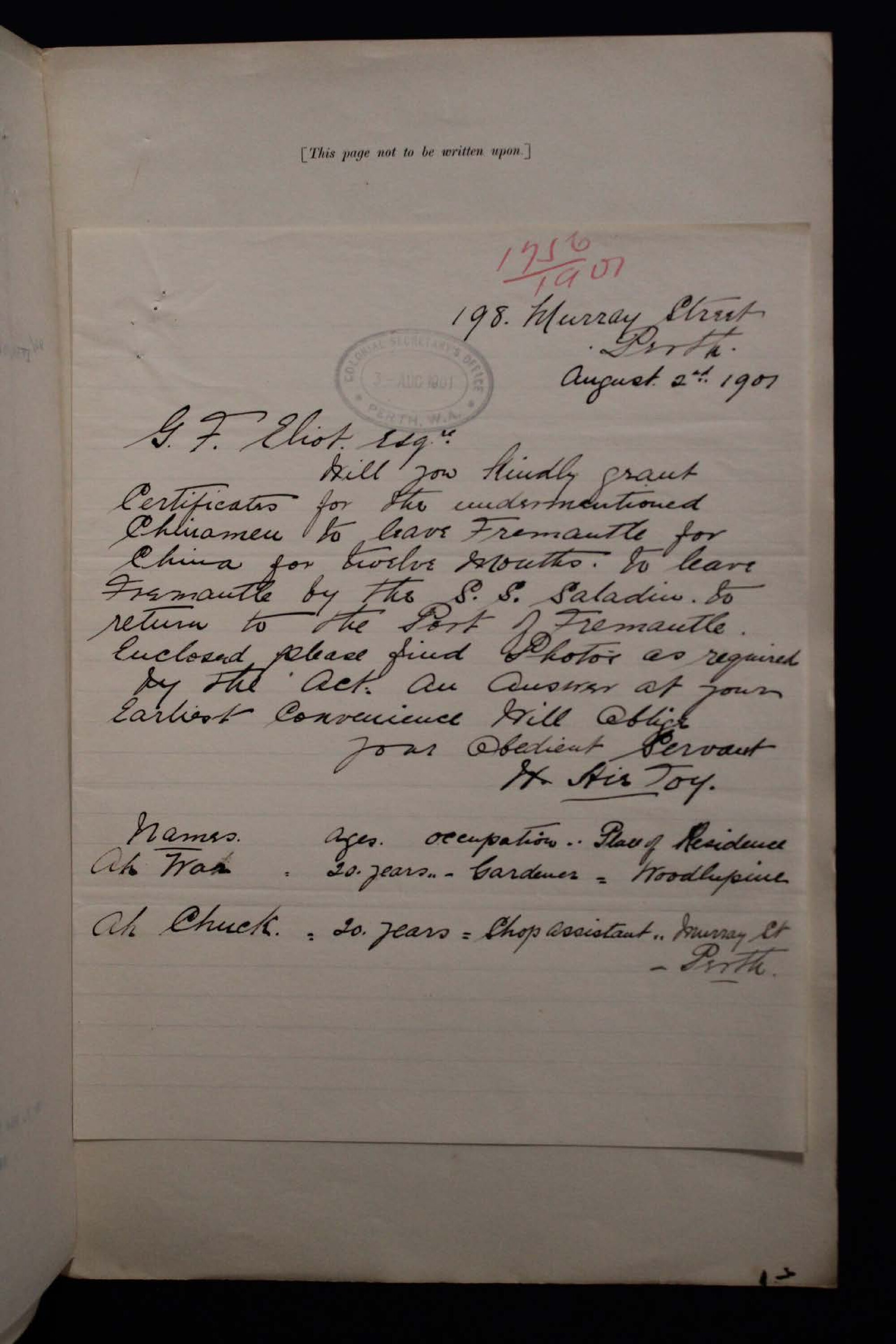 Ah Chuck, Ah War 1901-1756