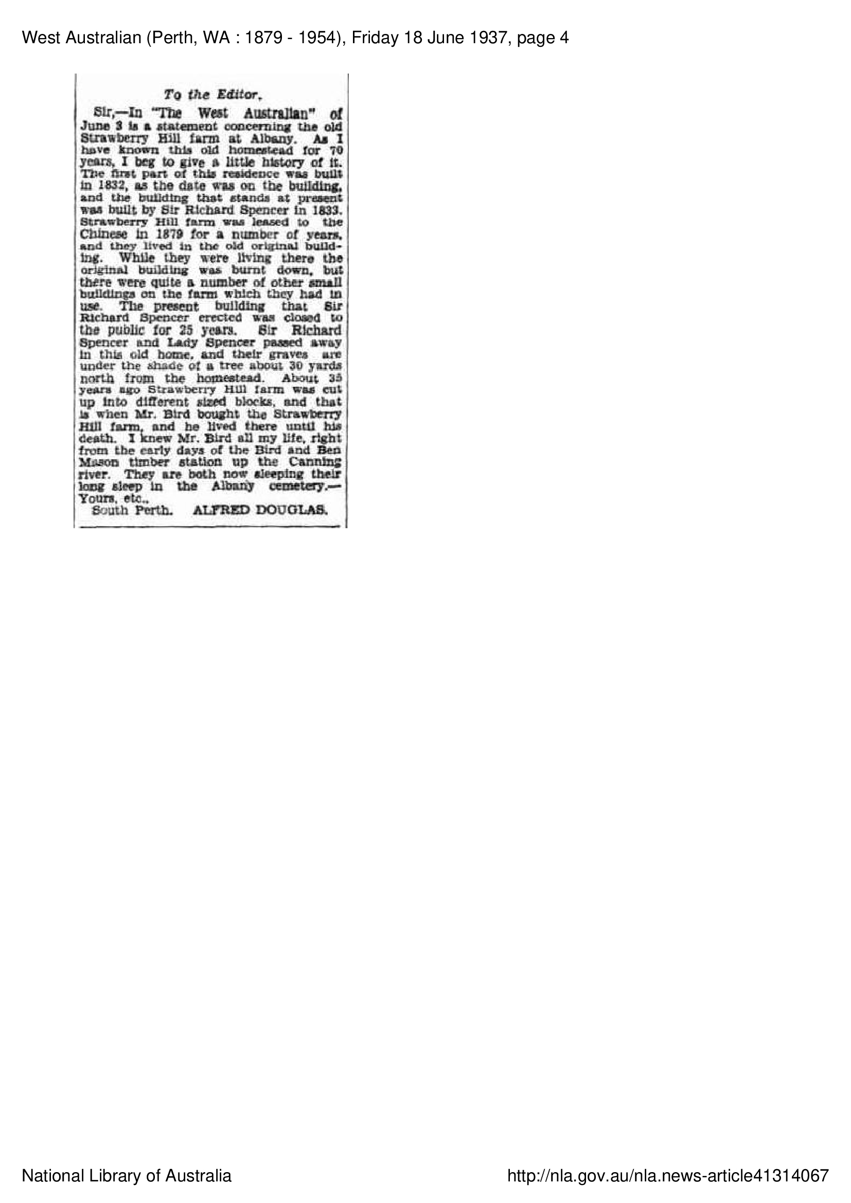 Letter to the Editor - Chinese at Strawberry Hill farm