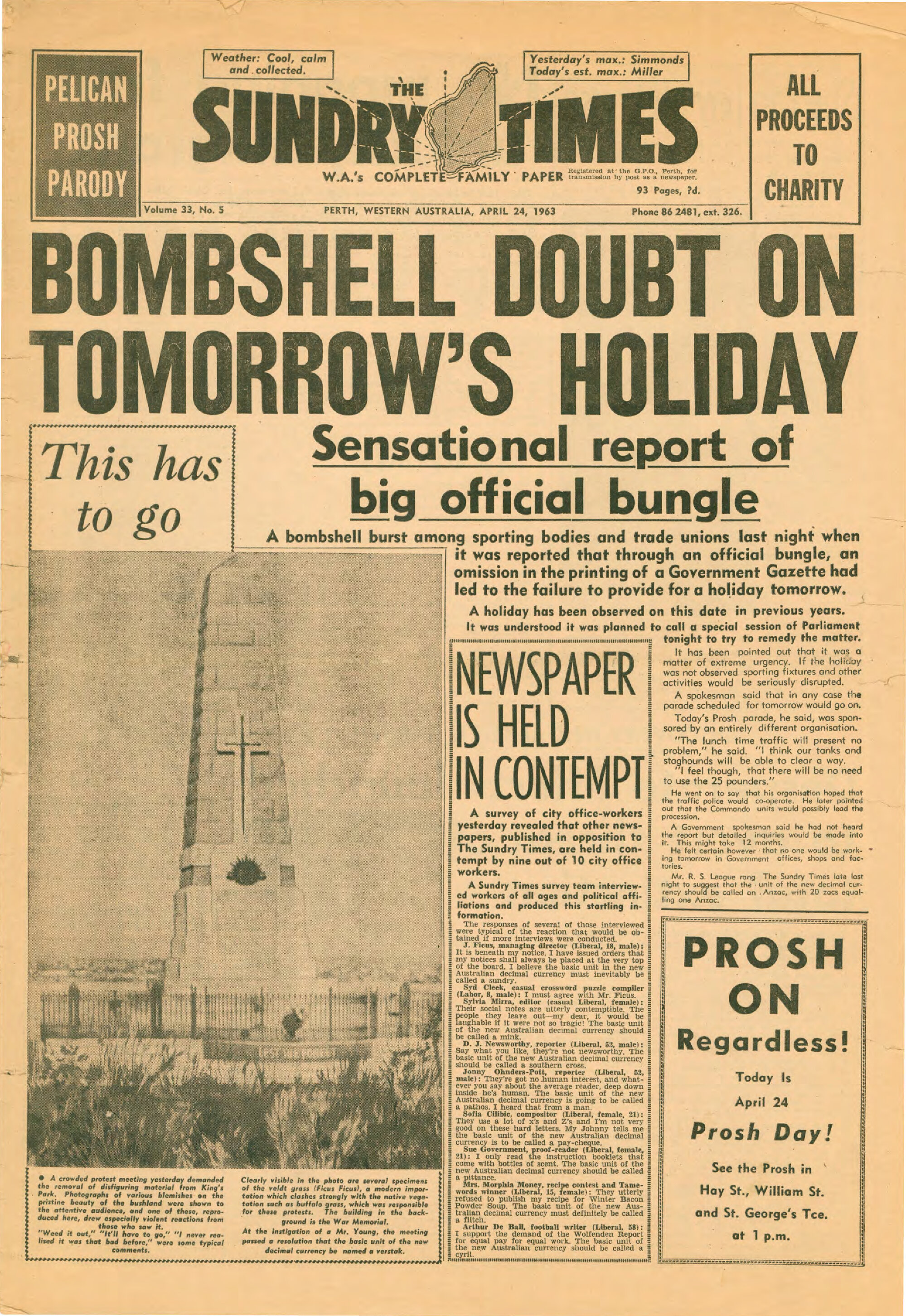 The Pelican, Vol. 33, no. 5, Prosh issue (April 24 1963)