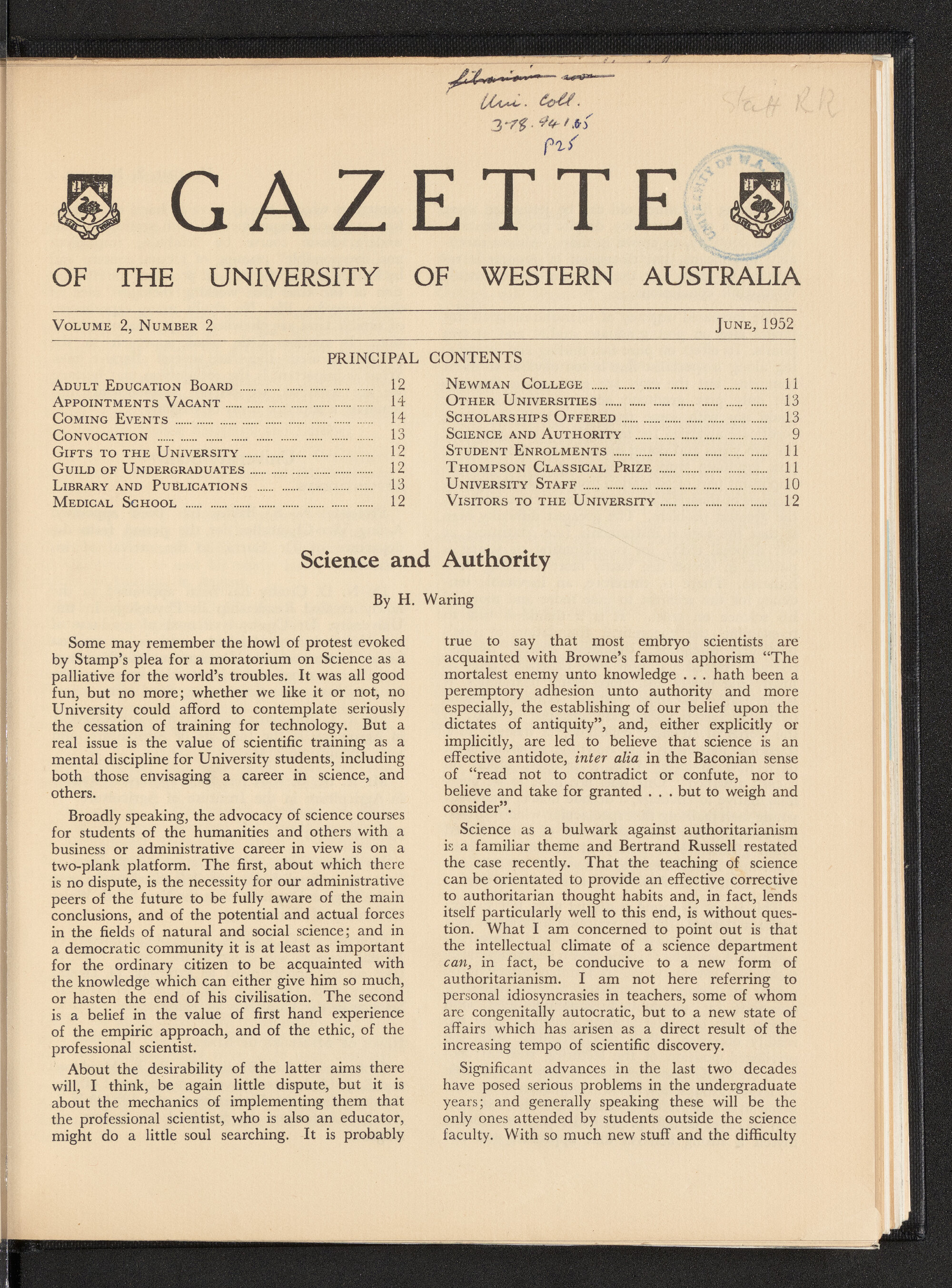 The Gazette of the University of Western Australia - Volume 2 - Number 2 - June 1952
