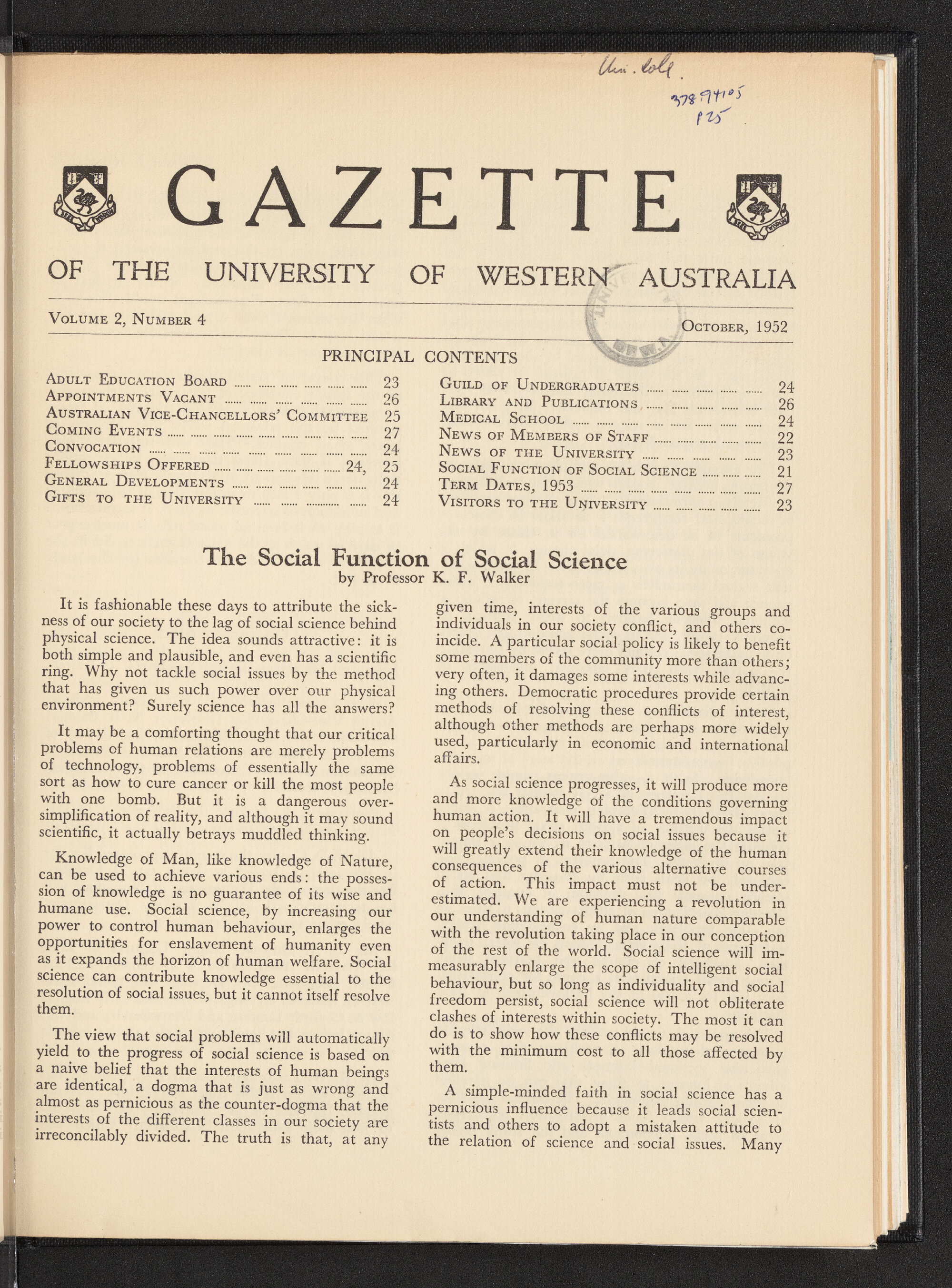 The Gazette of the University of Western Australia - Volume 2 - Number 4 - October 1952