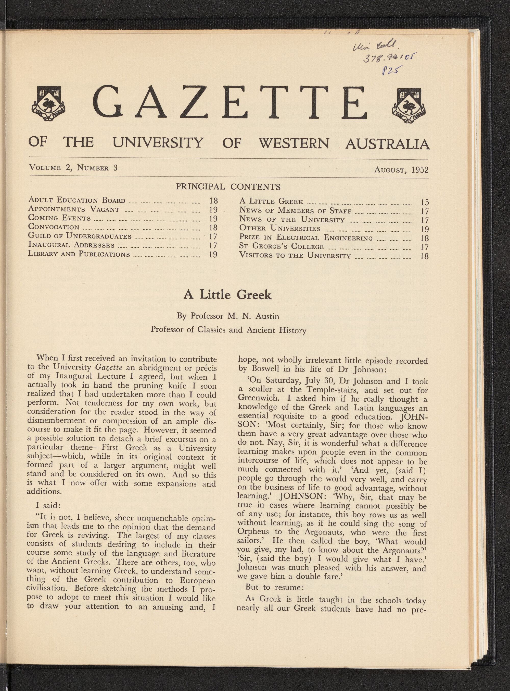 The Gazette of the University of Western Australia - Volume 2 - Number 3 - August 1952
