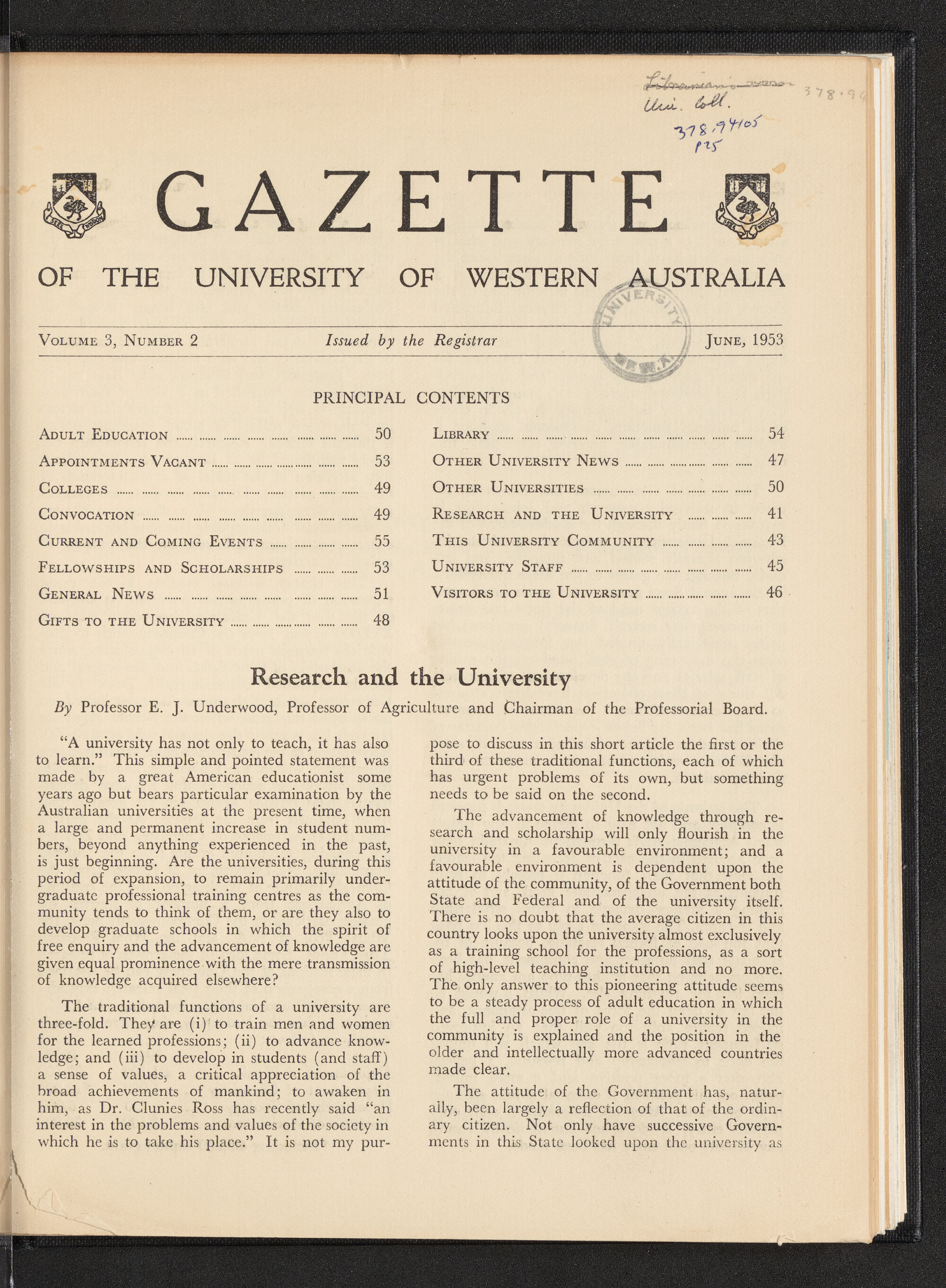 The Gazette of the University of Western Australia - Volume 3 - Number 2 - June 1953