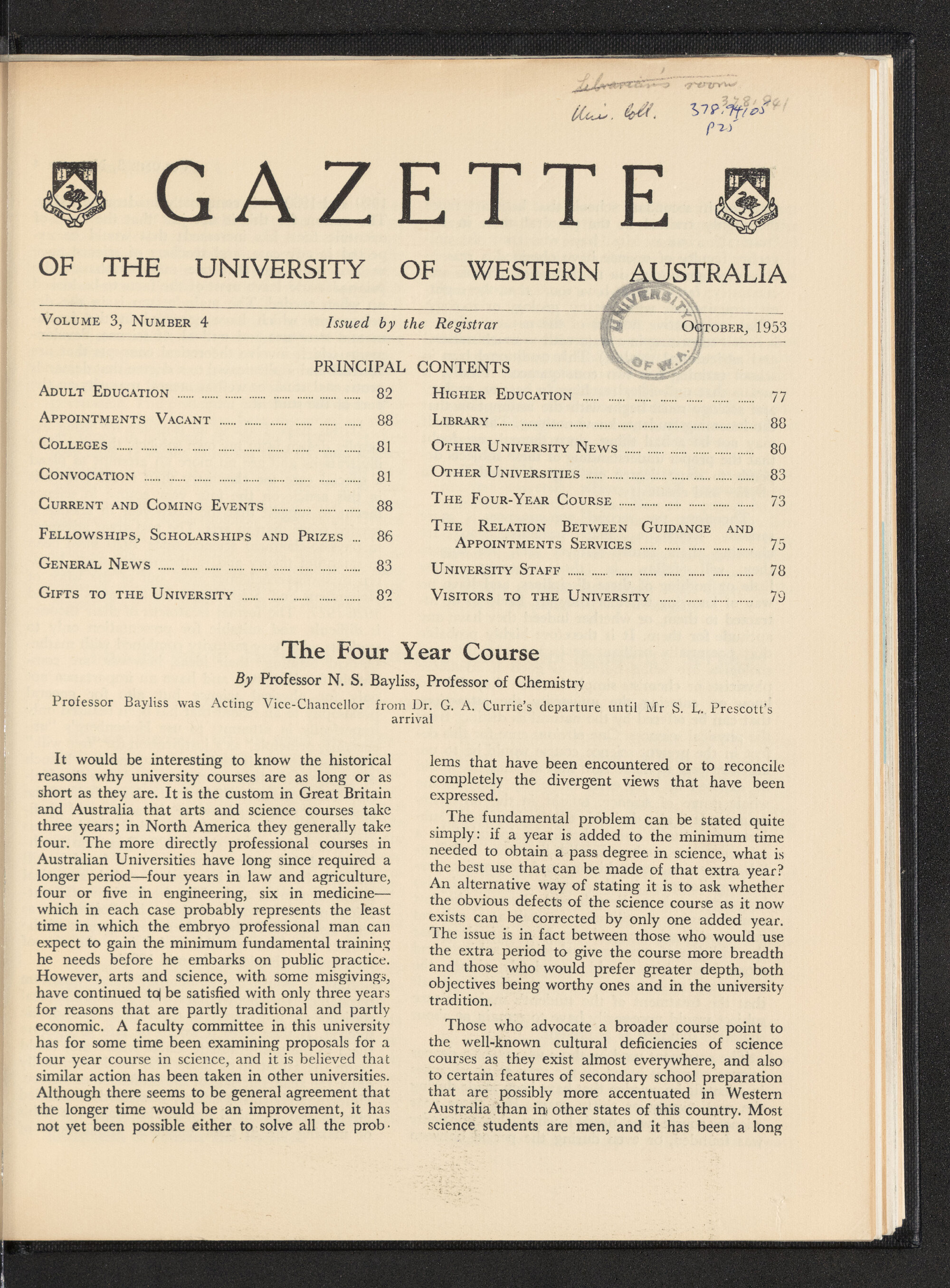 The Gazette of the University of Western Australia - Volume 3 - Number 4 - October 1953