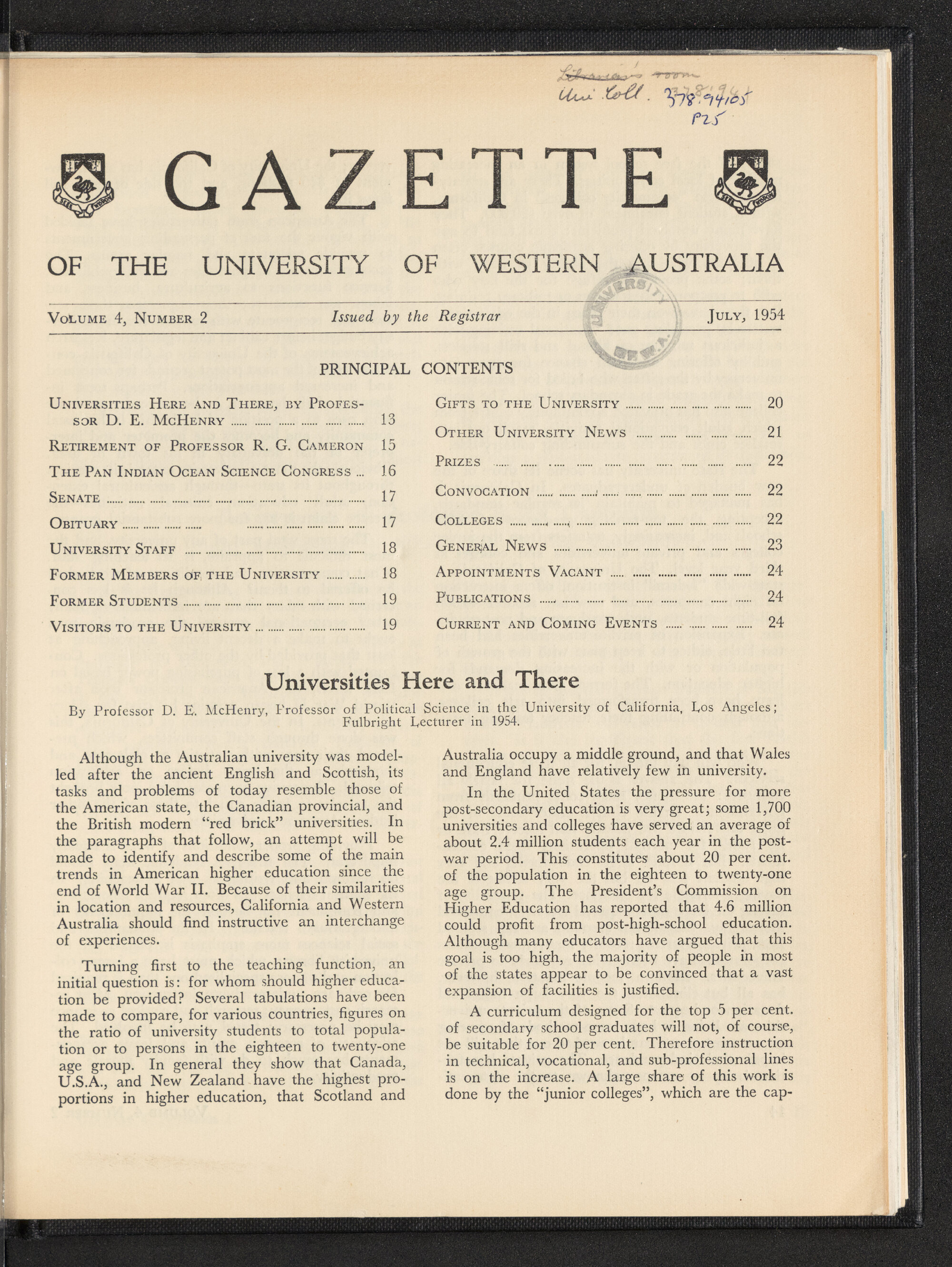 The Gazette of the University of Western Australia - Volume 4 - Number 2 - July 1954
