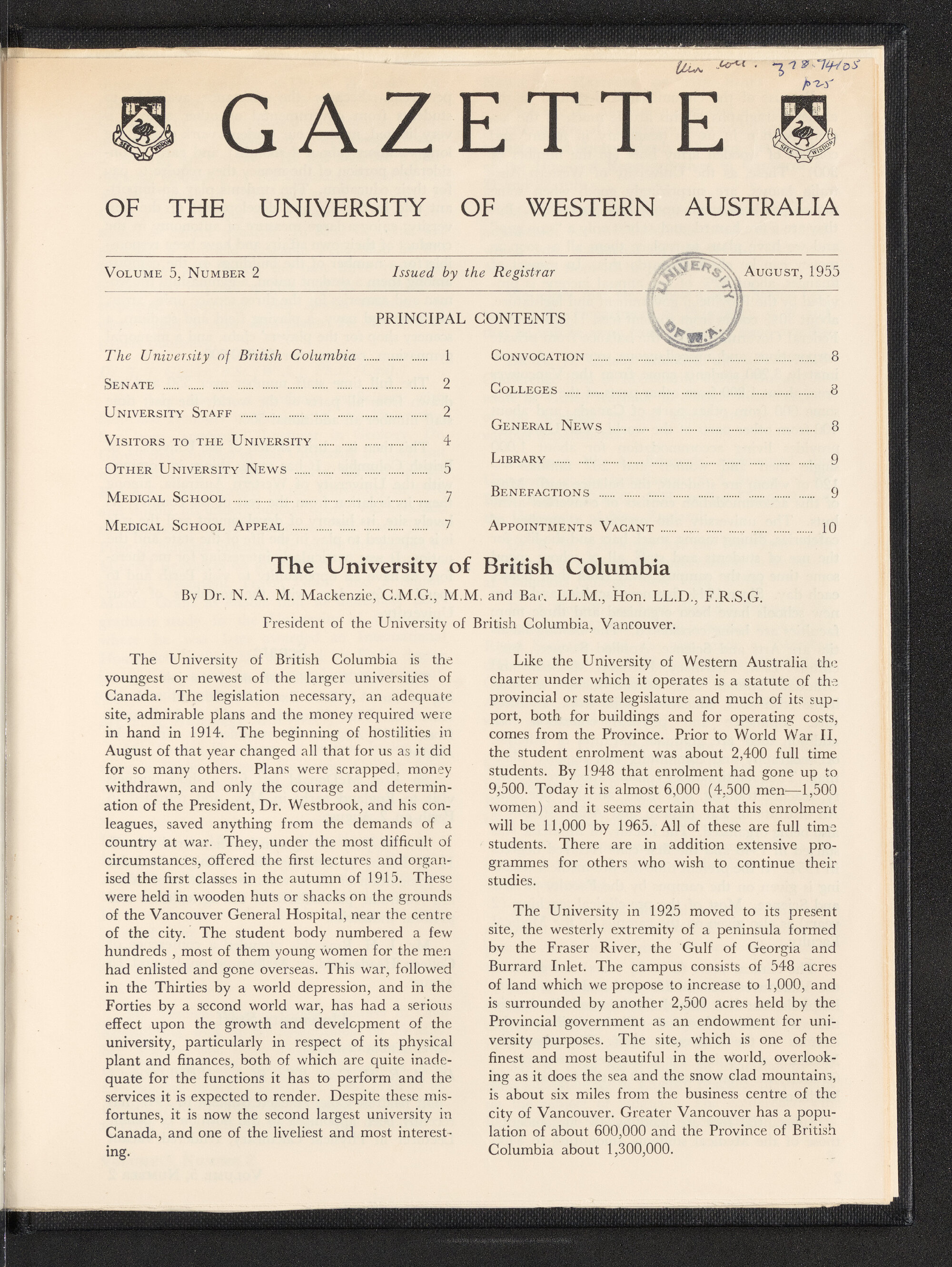 The Gazette of the University of Western Australia - Volume 5 - Number 2 - August 1955