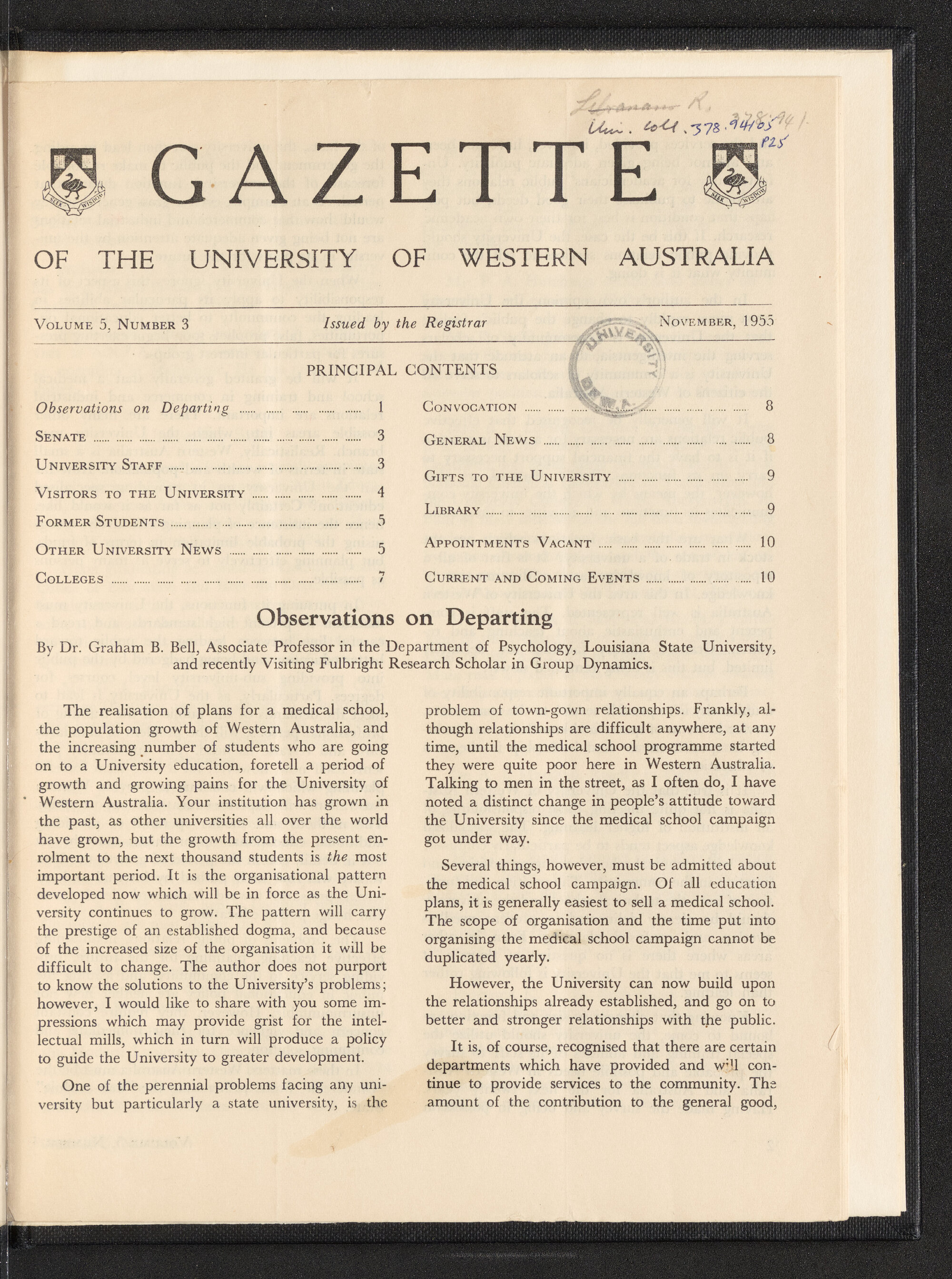 The Gazette of the University of Western Australia - Volume 5 - Number 3 - November 1955