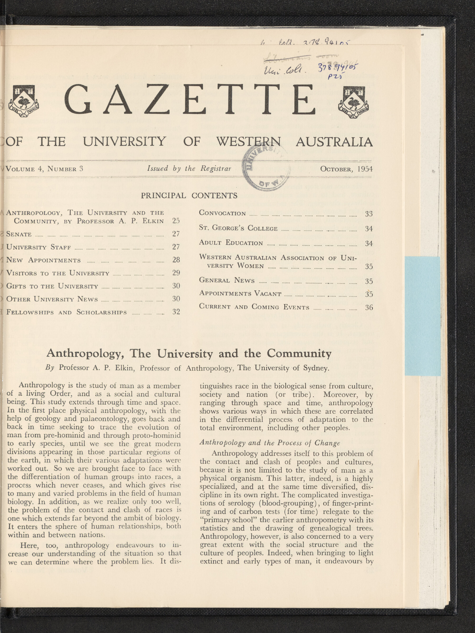 The Gazette of the University of Western Australia - Volume 4 - Number 3 - October 1954