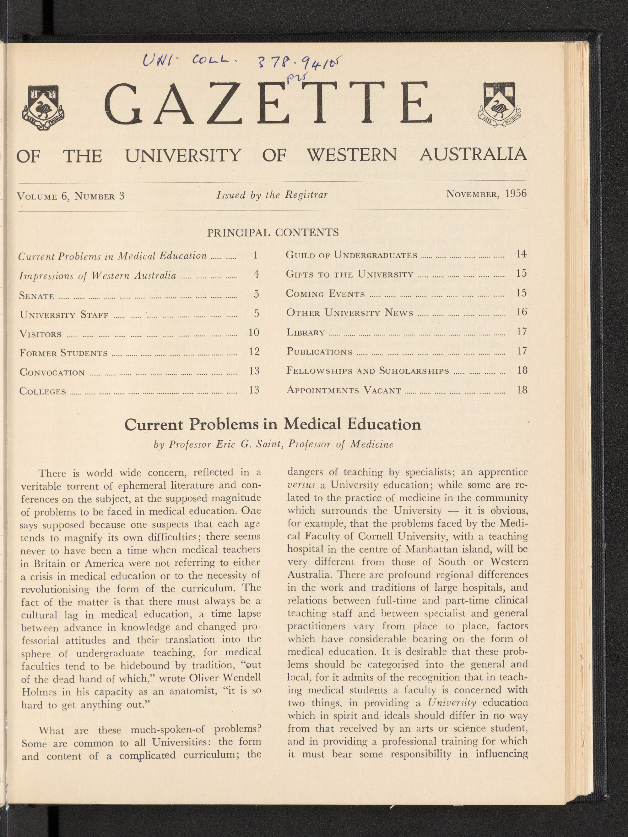The Gazette of the University of Western Australia - Volume 6 - Number 3 - November 1956
