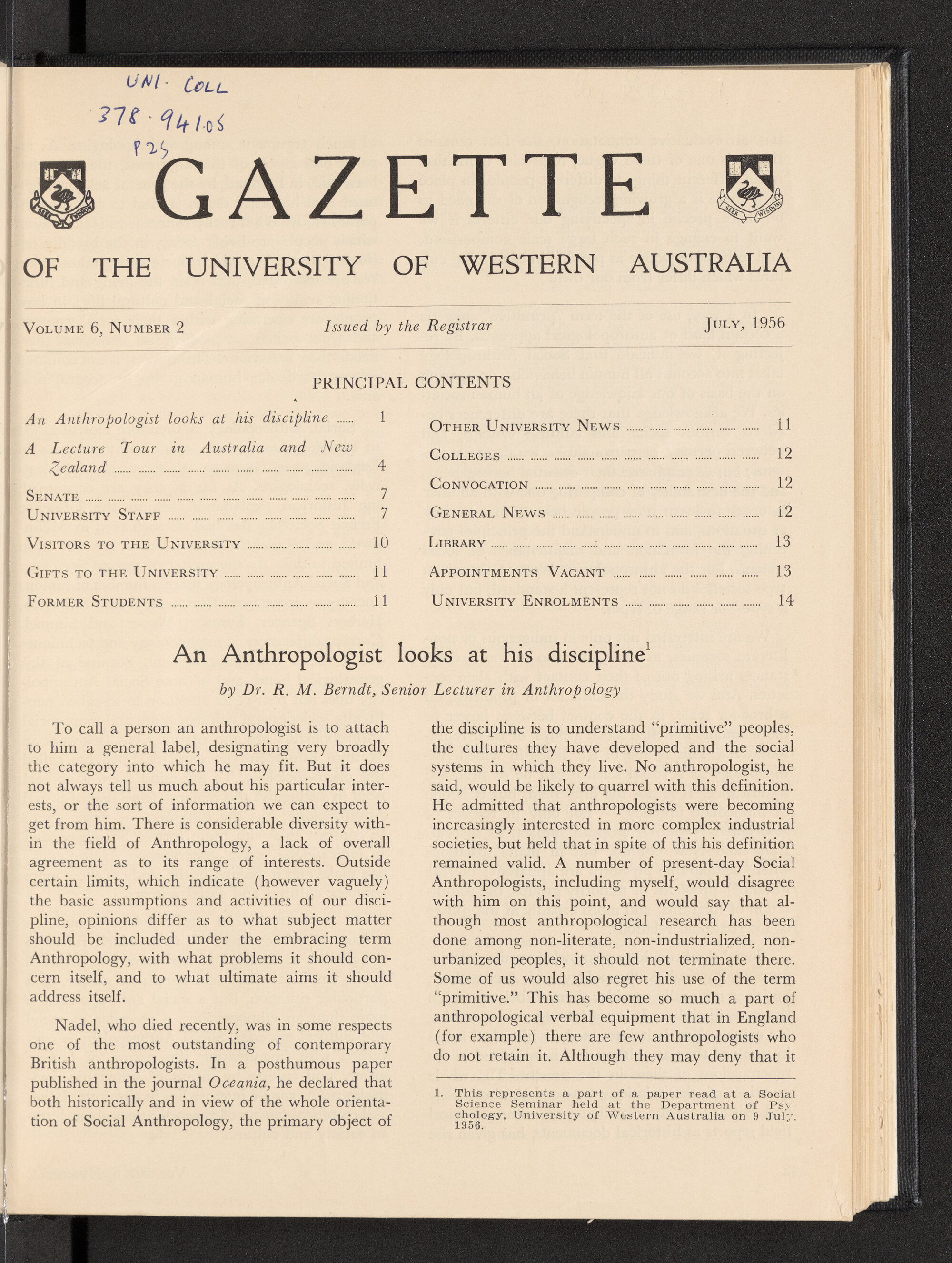 The Gazette of the University of Western Australia - Volume 6 - Number 2 - July 1956