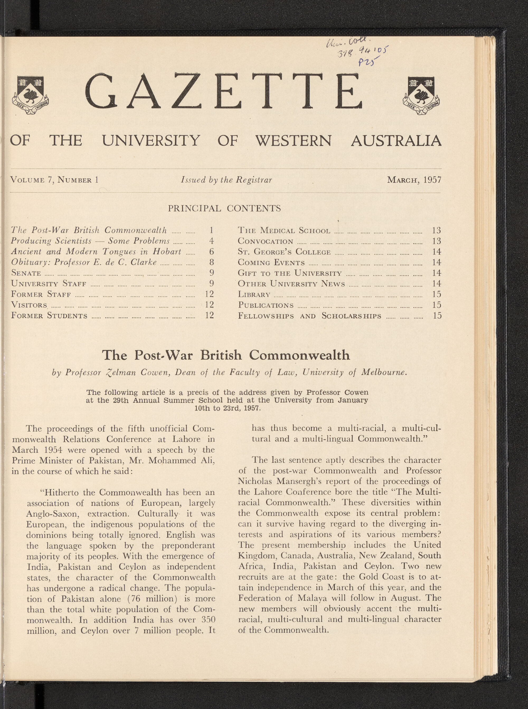 The Gazette of the University of Western Australia - Volume 7 - Number 1 - March 1957