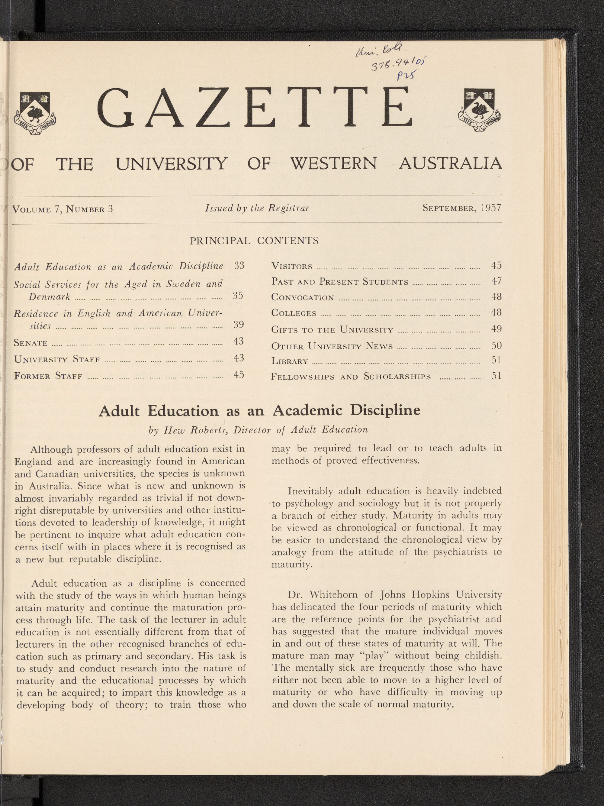 The Gazette of the University of Western Australia - Volume 7 - Number 3 - September 1957