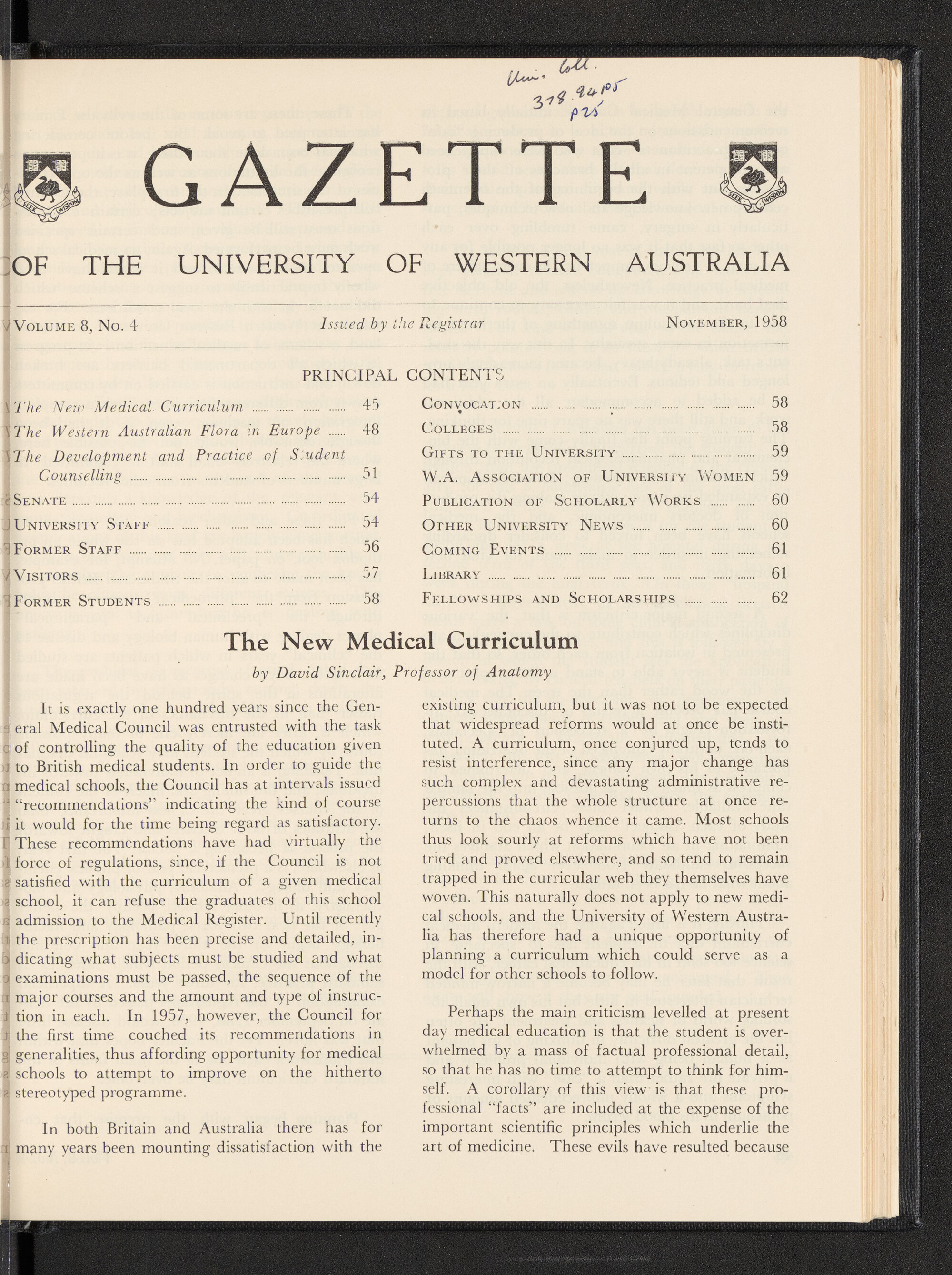The Gazette of the University of Western Australia - Volume 8 - Number 4 - November 1958