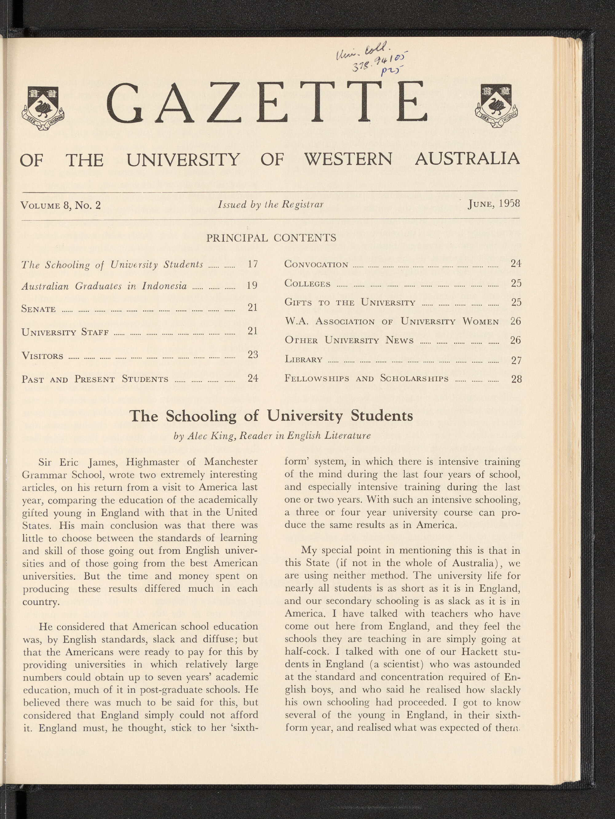 The Gazette of the University of Western Australia - Volume 8 - Number 2 - June 1958