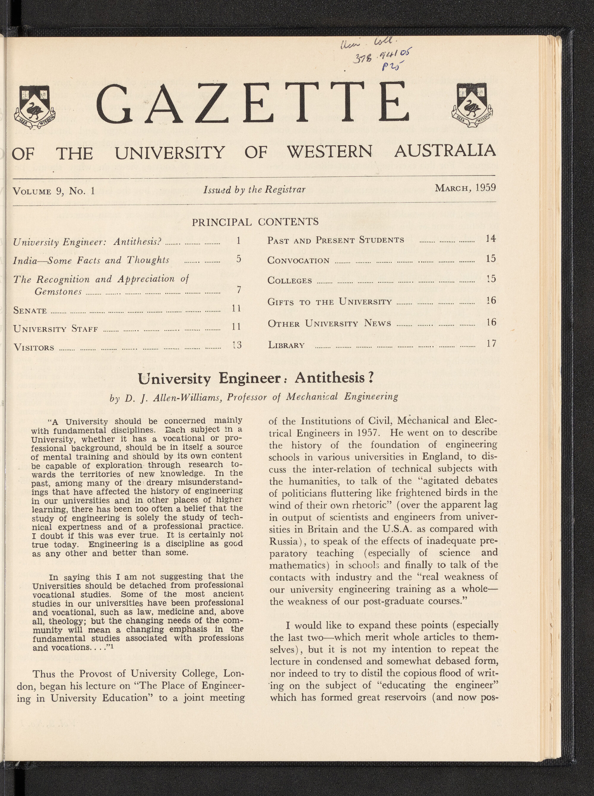 The Gazette of the University of Western Australia - Volume 9 - Number 1 - March 1959