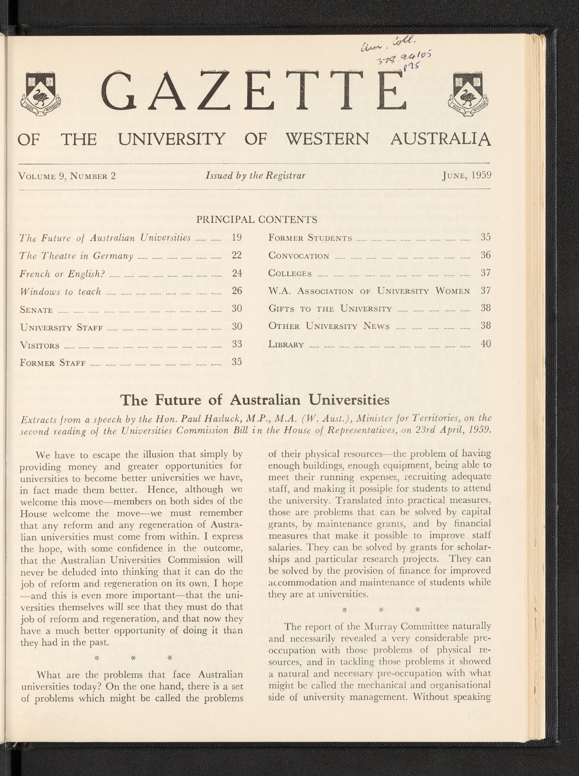 The Gazette of the University of Western Australia - Volume 9 - Number 2 - June 1959