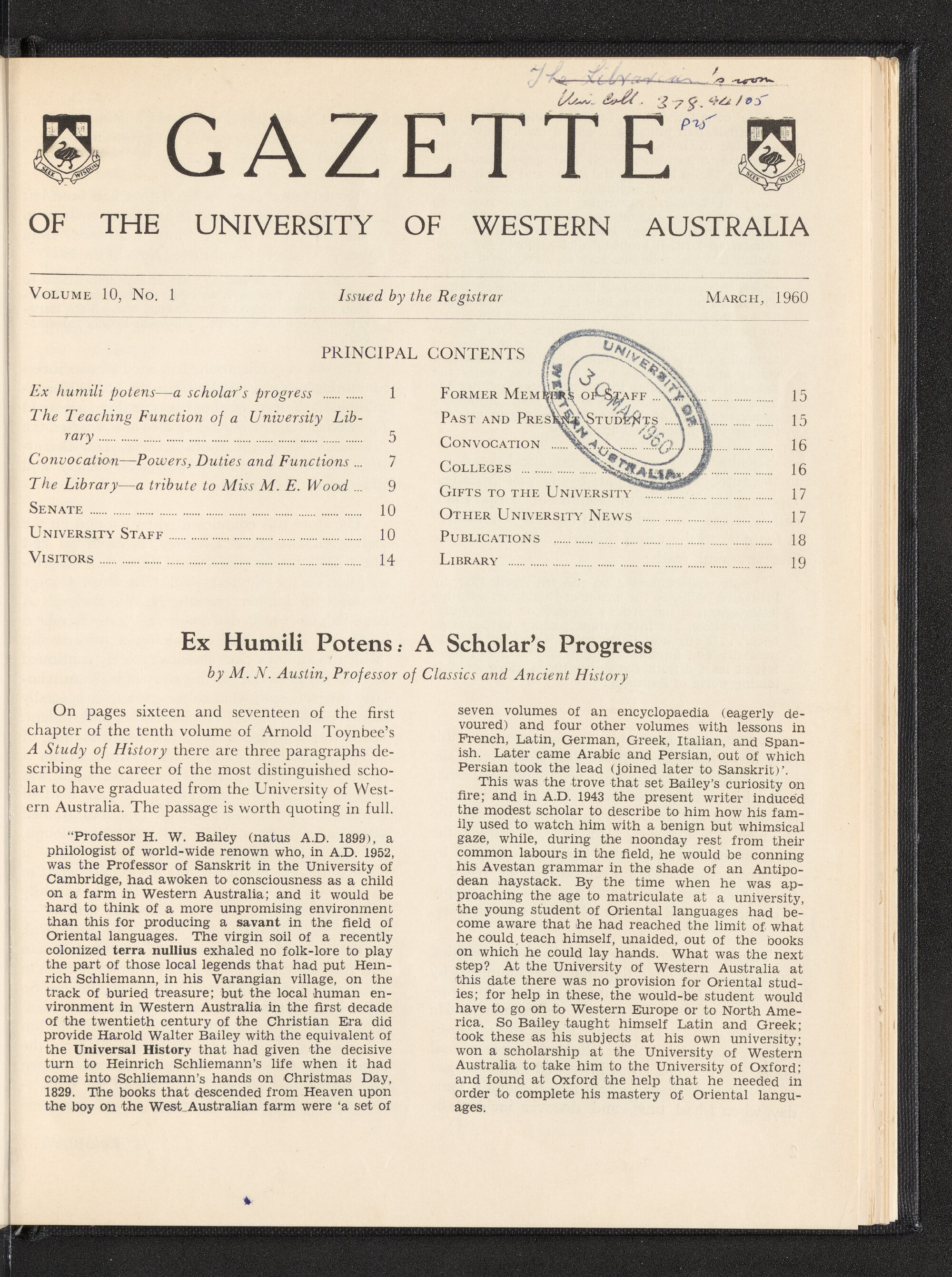 The Gazette of the University of Western Australia - Volume 10 - Number 1 - March 1960