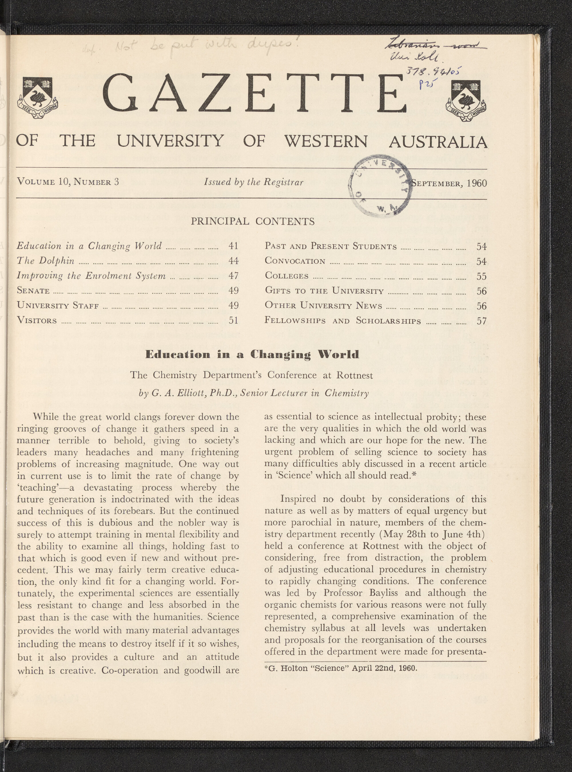 The Gazette of the University of Western Australia - Volume 10 - Number 3 - September 1960