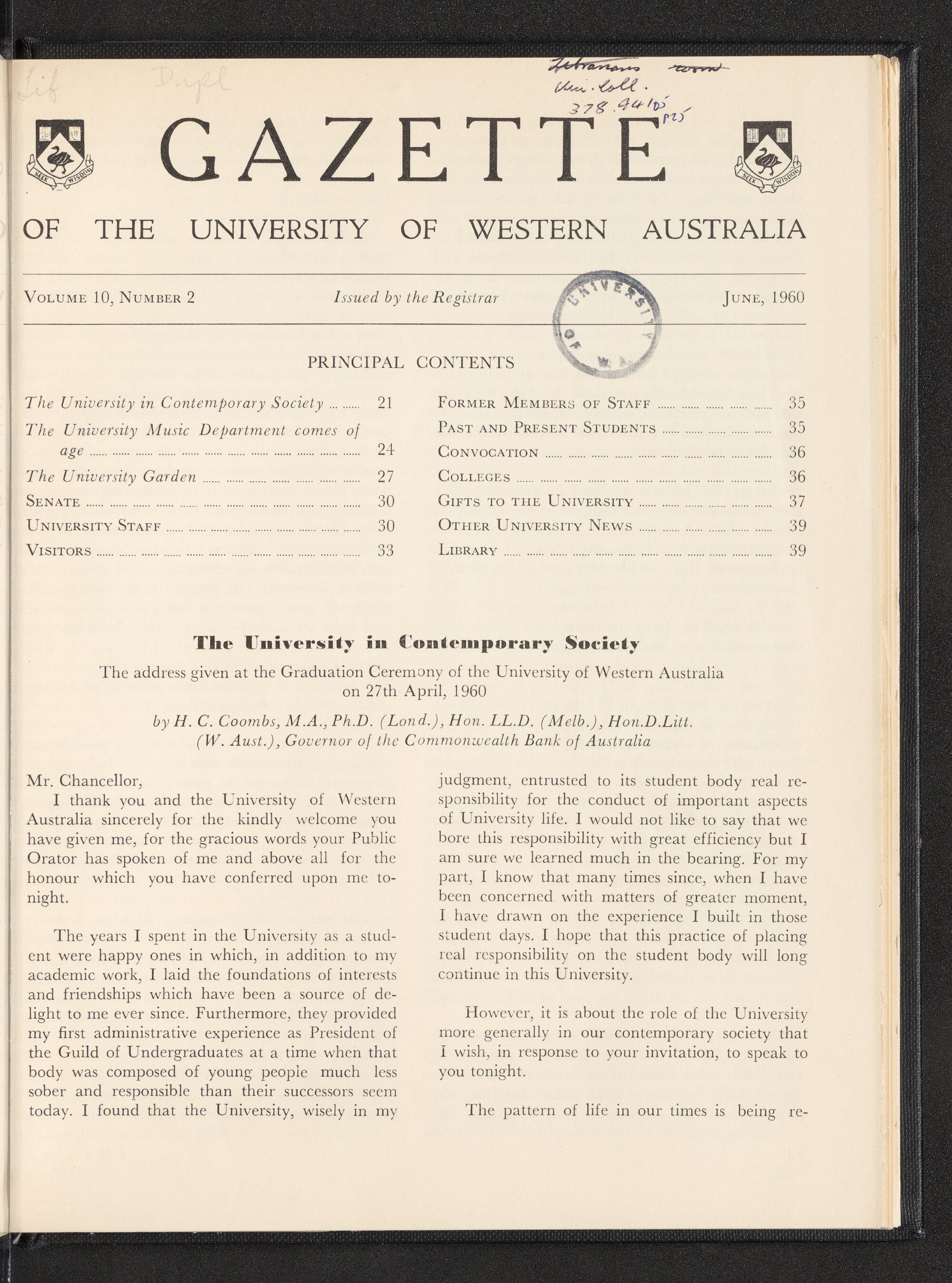 The Gazette of the University of Western Australia - Volume 10 - Number 2 - June 1960