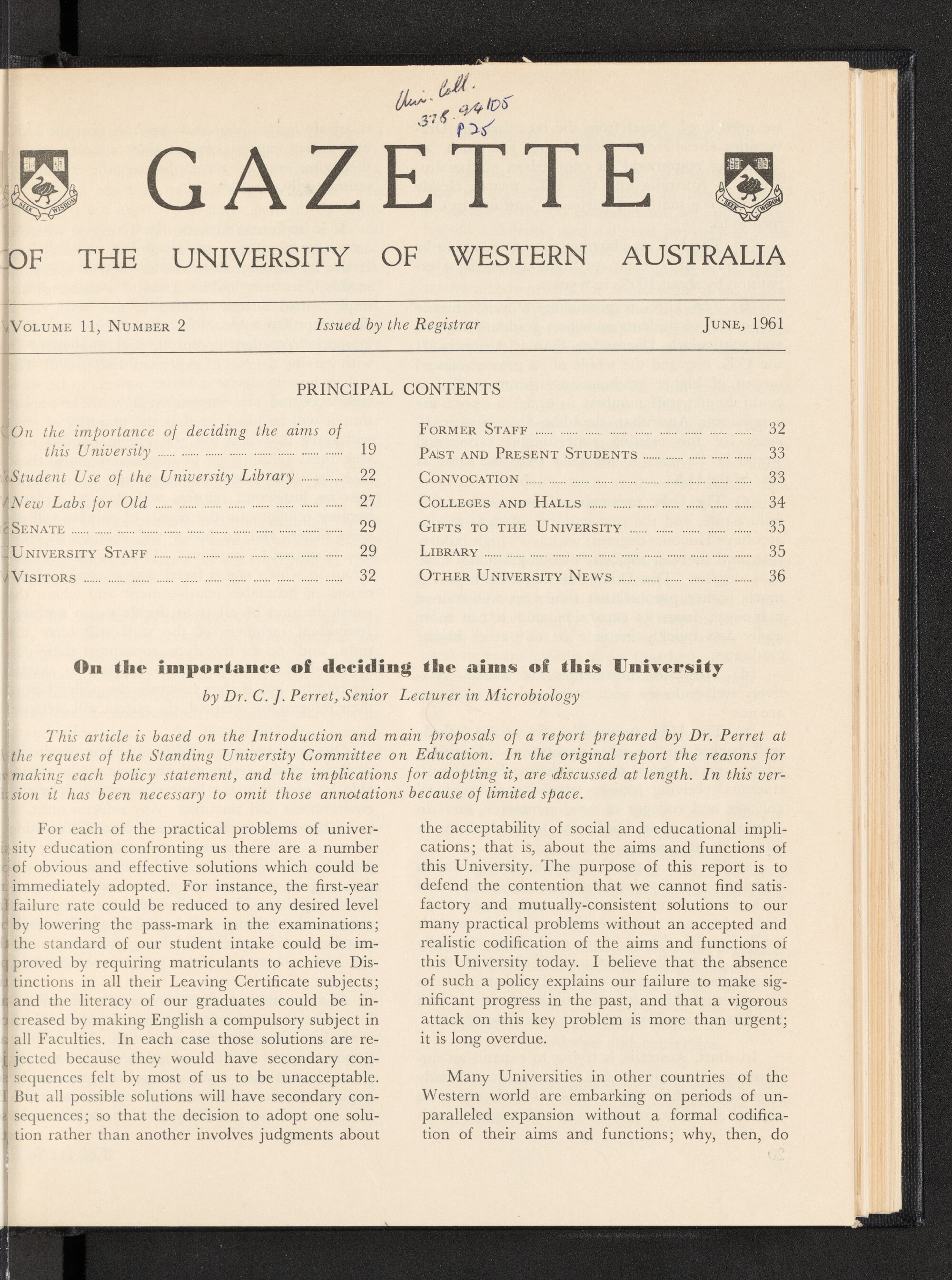 The Gazette of the University of Western Australia - Volume 11 - Number 2 - June 1961