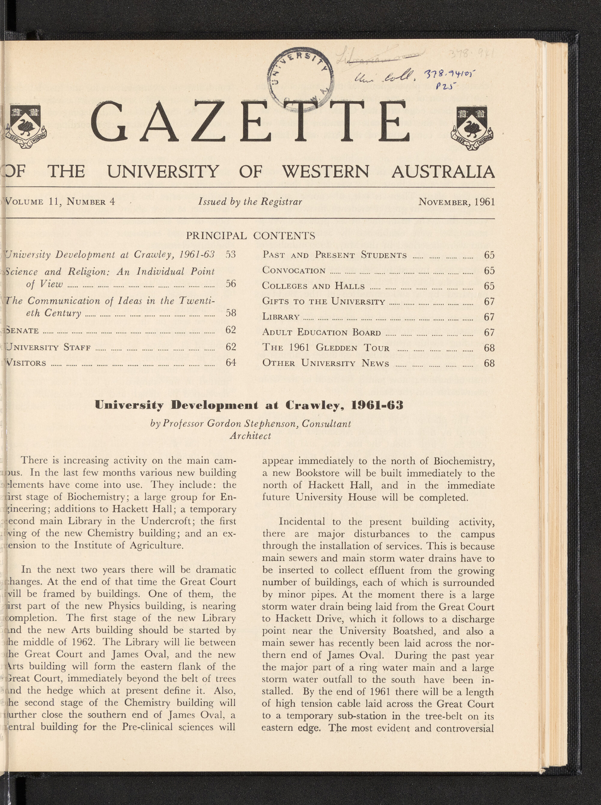 The Gazette of the University of Western Australia - Volume 11 - Number 4 - November 1961