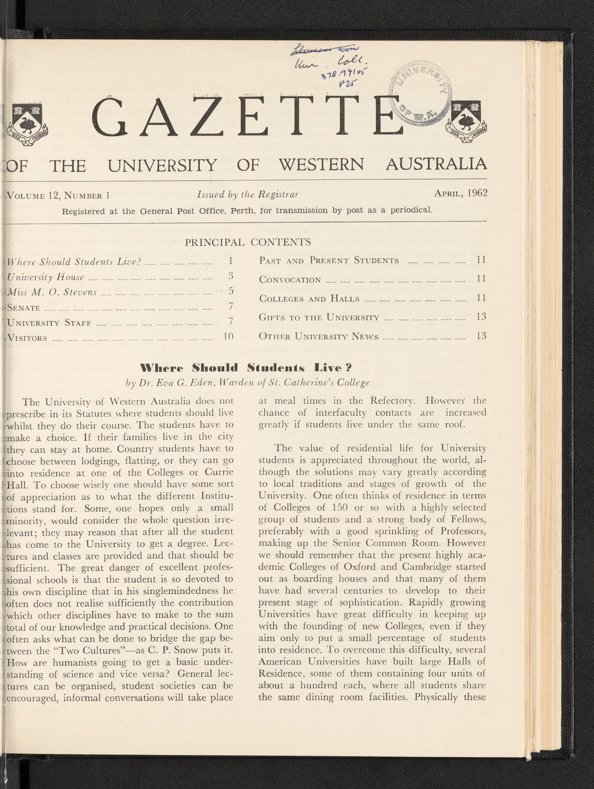 The Gazette of the University of Western Australia - Volume 12 - Number 1 - April 1962