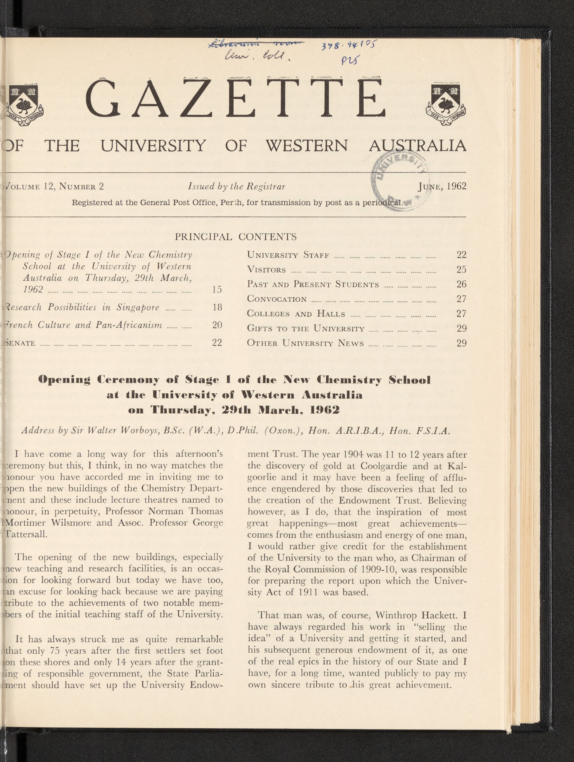 The Gazette of the University of Western Australia - Volume 12 - Number 2 - June 1962