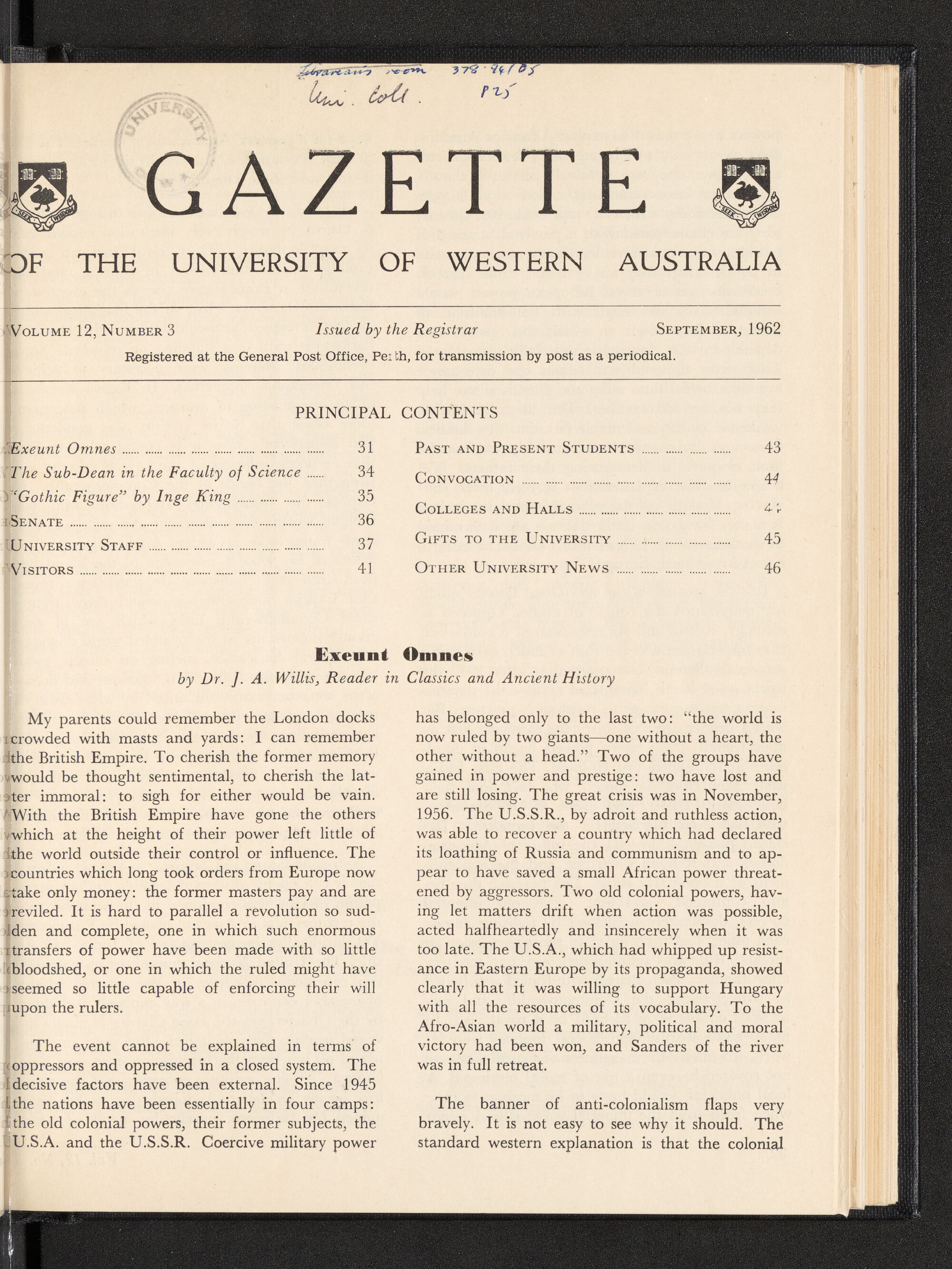 The Gazette of the University of Western Australia - Volume 12 - Number 3 - September 1962