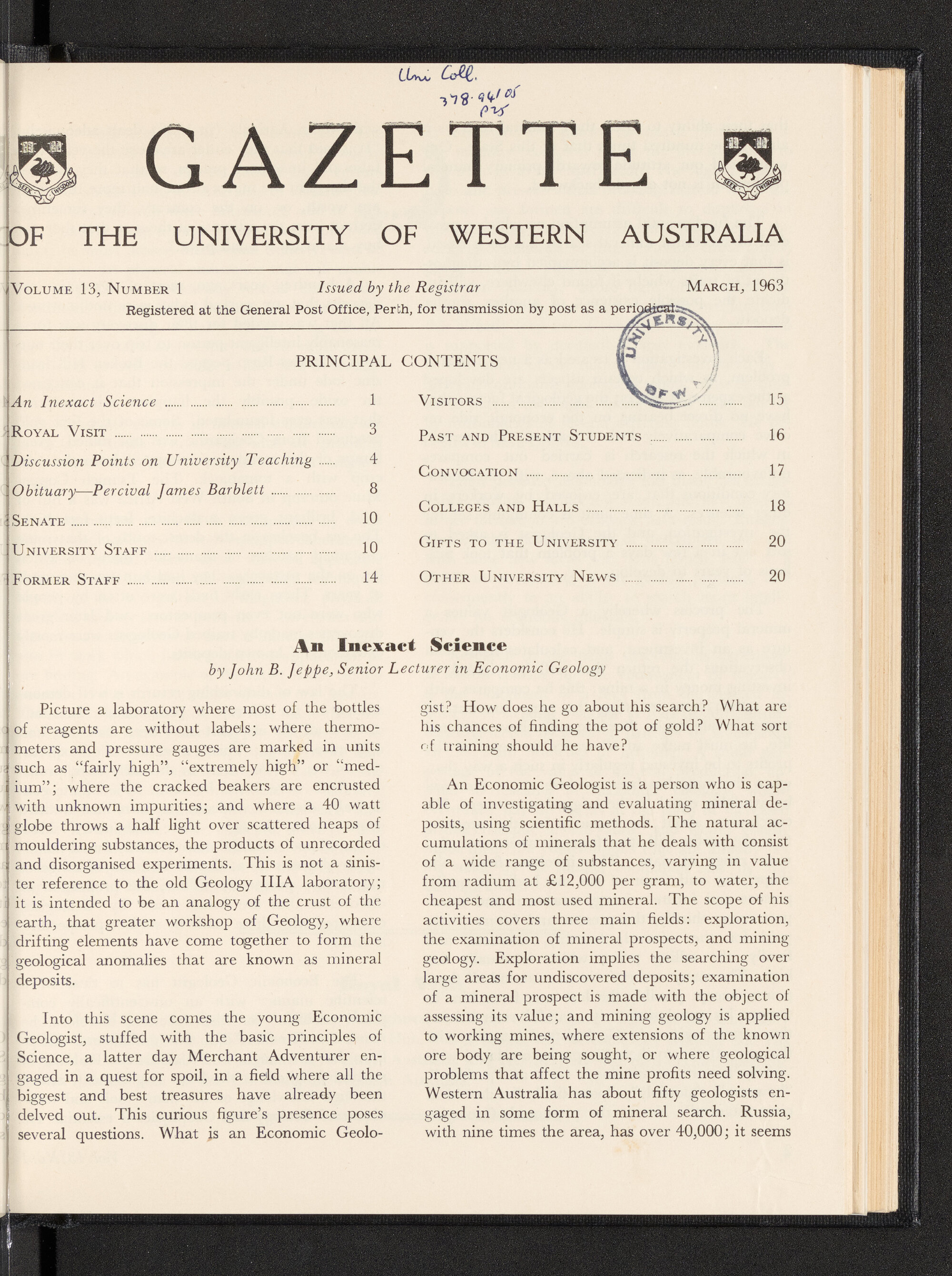 The Gazette of the University of Western Australia - Volume 13 - Number 1 - March 1963