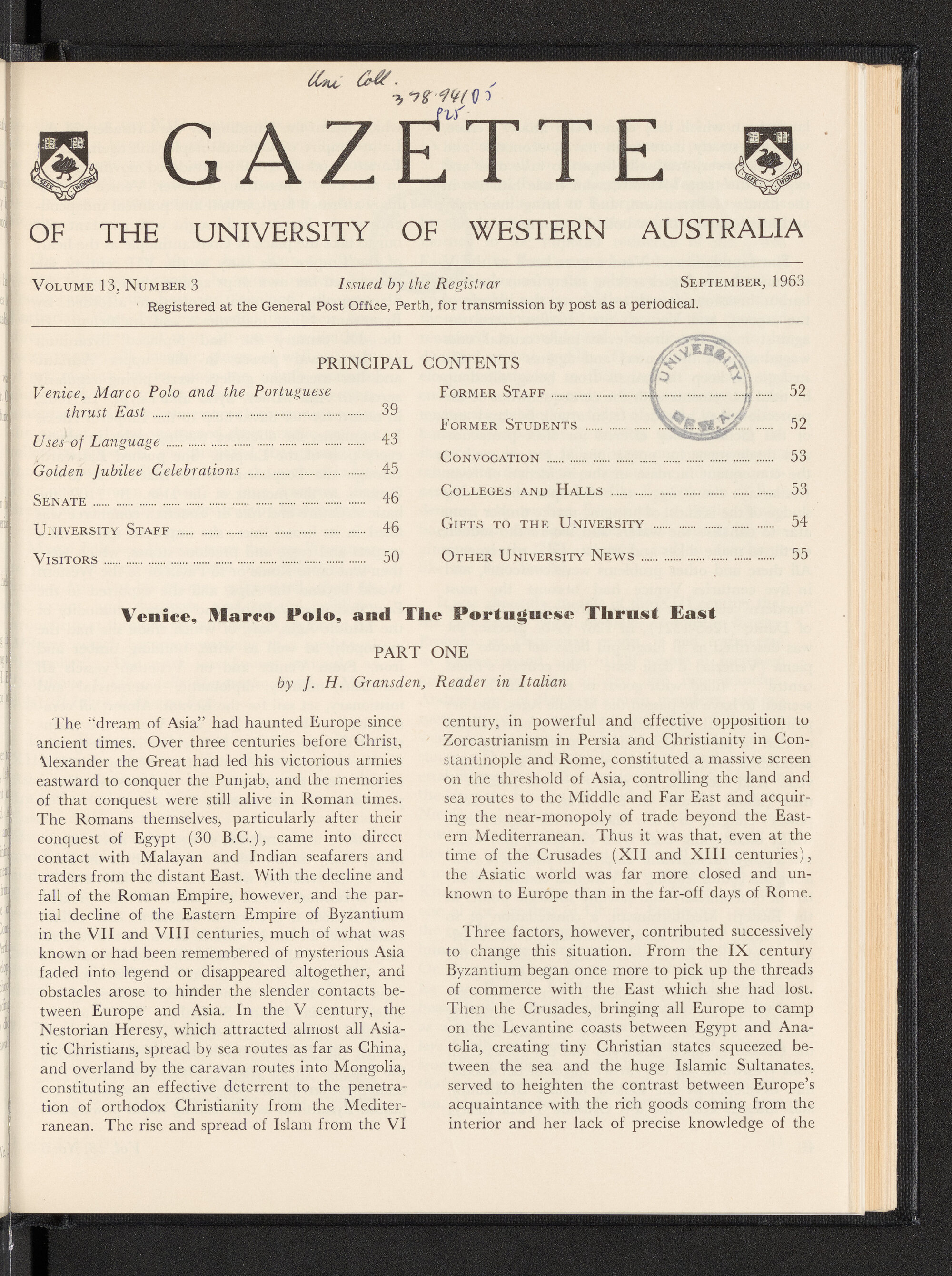The Gazette of the University of Western Australia - Volume 13 - Number 3 - September 1963