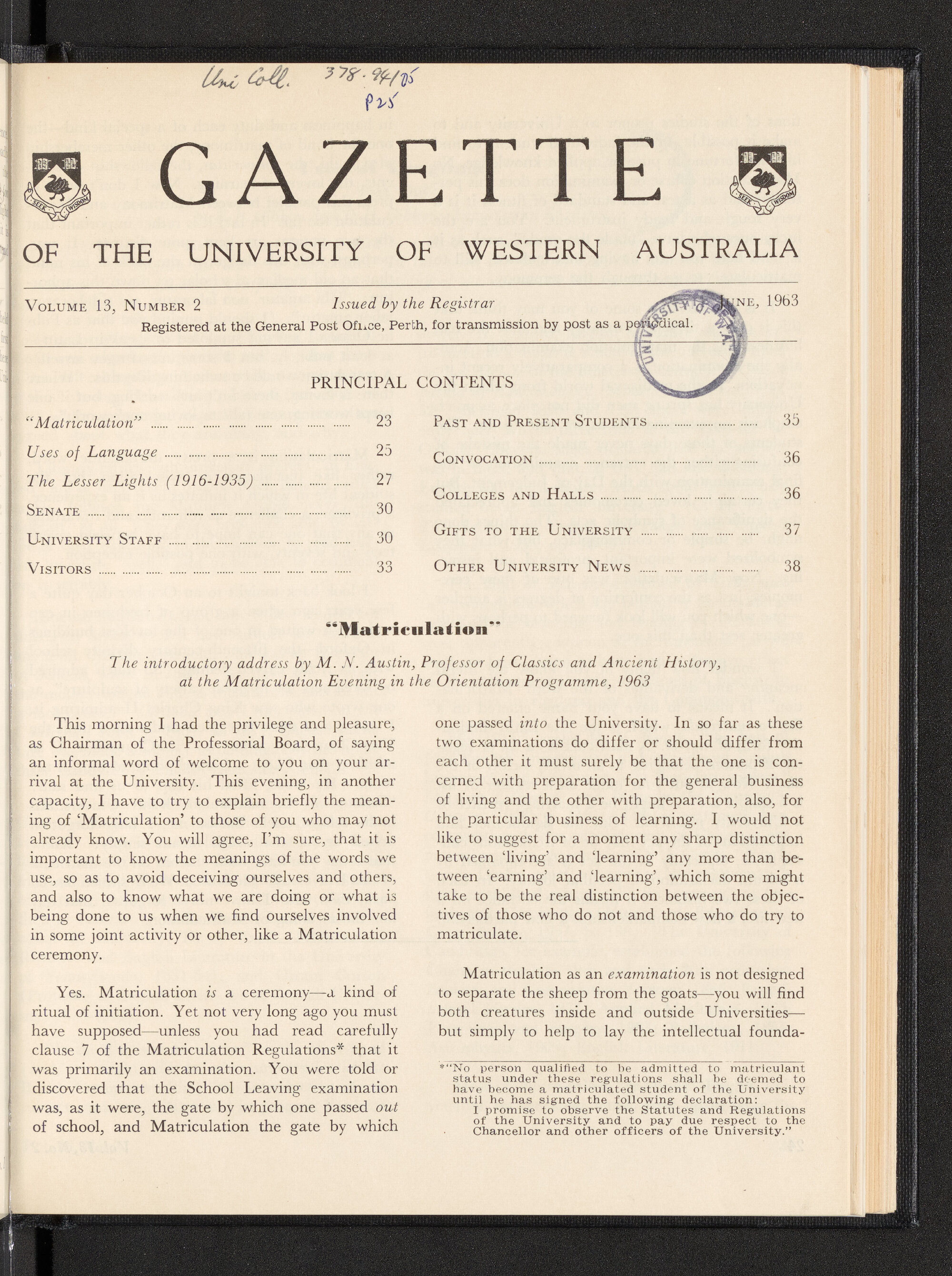 The Gazette of the University of Western Australia - Volume 13 - Number 2 - June 1963