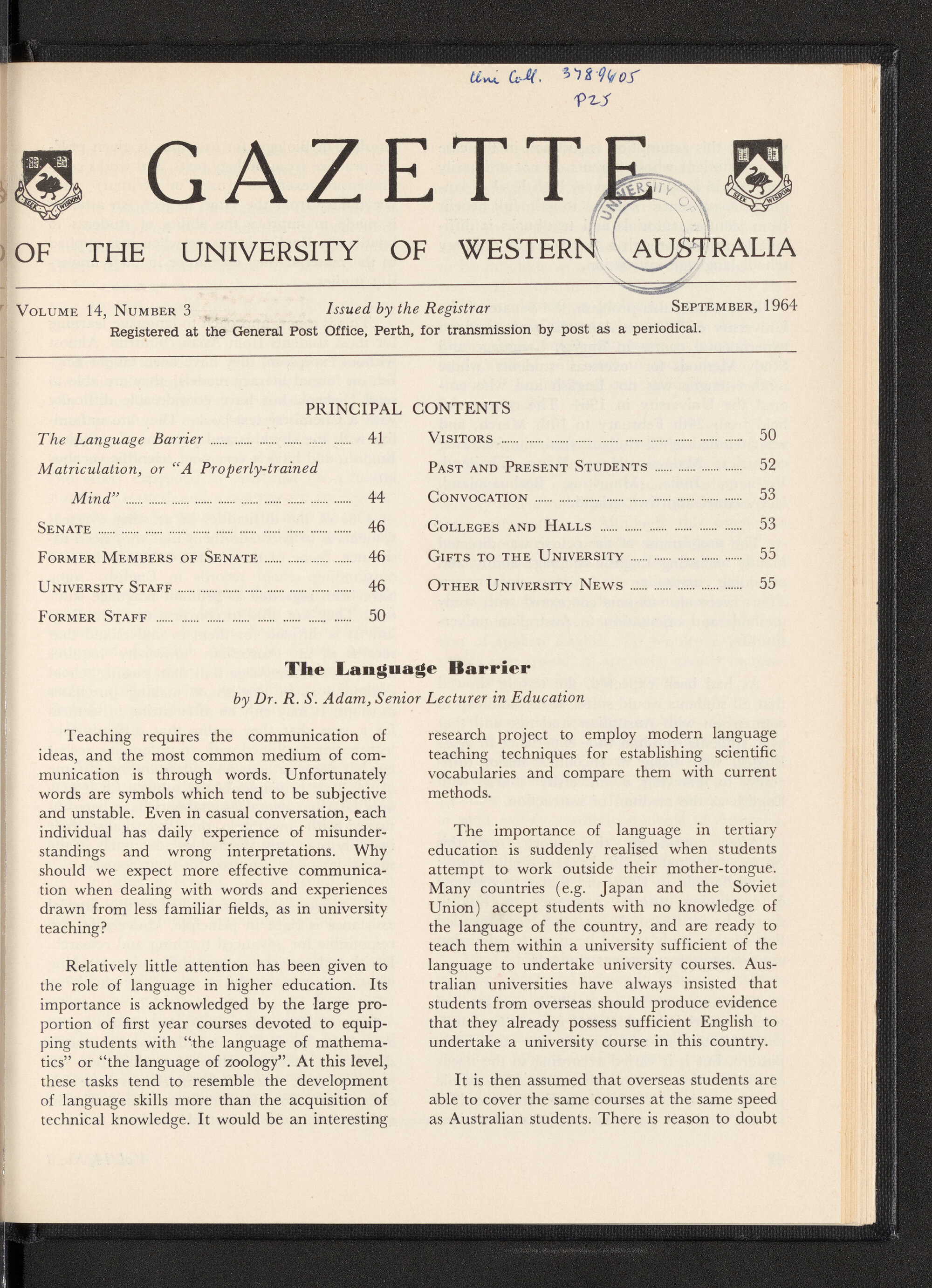 The Gazette of the University of Western Australia - Volume 14 - Number 3 - September 1964