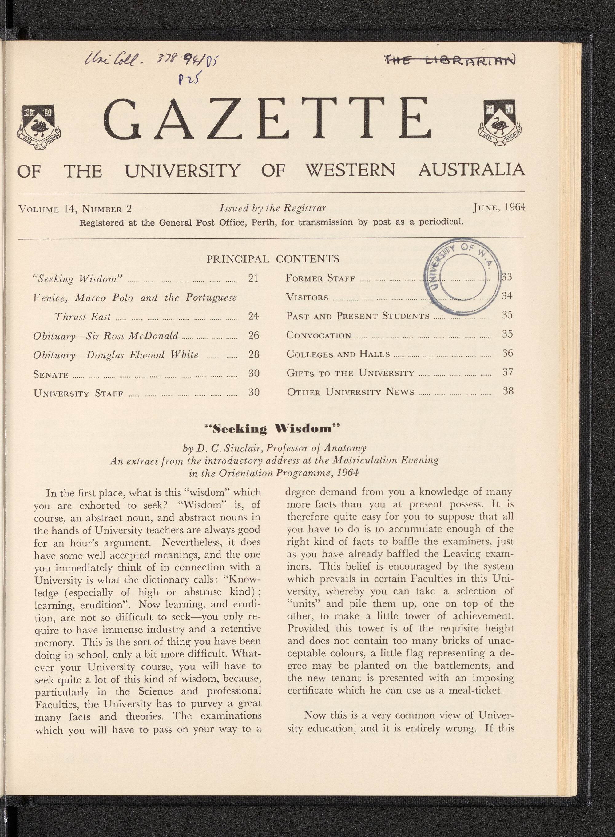The Gazette of the University of Western Australia - Volume 14 - Number 2 - June 1964