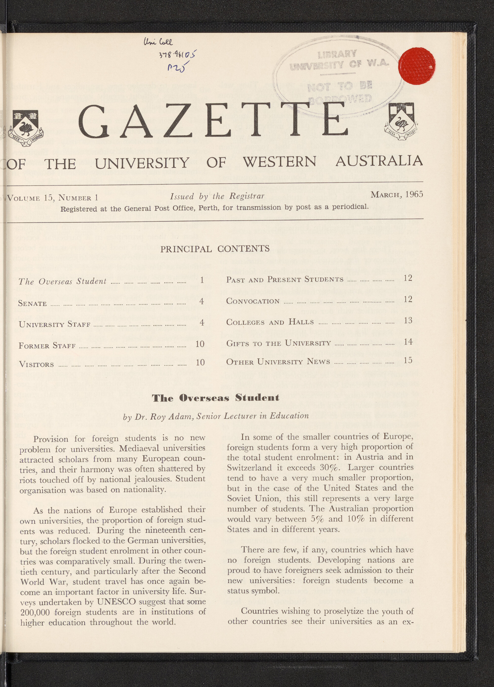 The Gazette of the University of Western Australia - Volume 15 - Number 1 - March 1965
