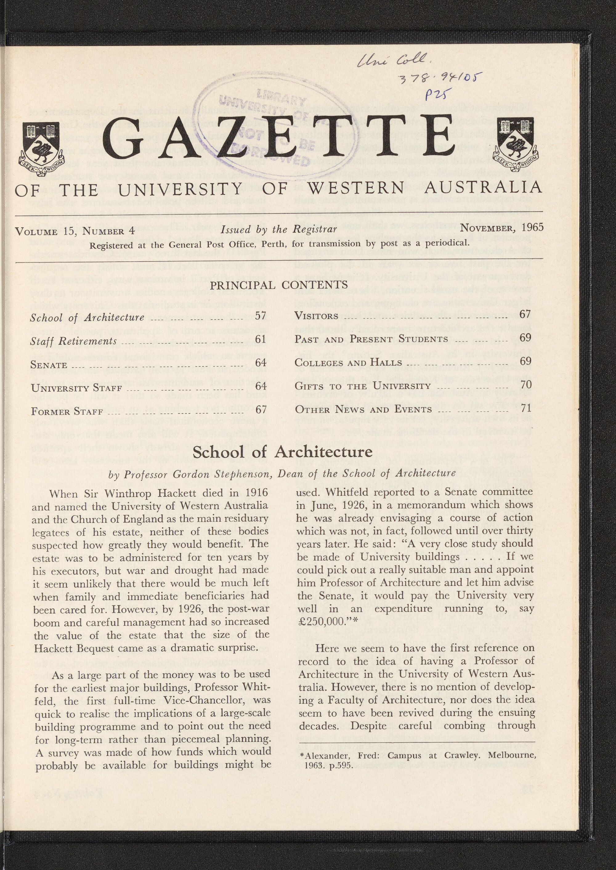 The Gazette of the University of Western Australia - Volume 15 - Number 4 - November 1965