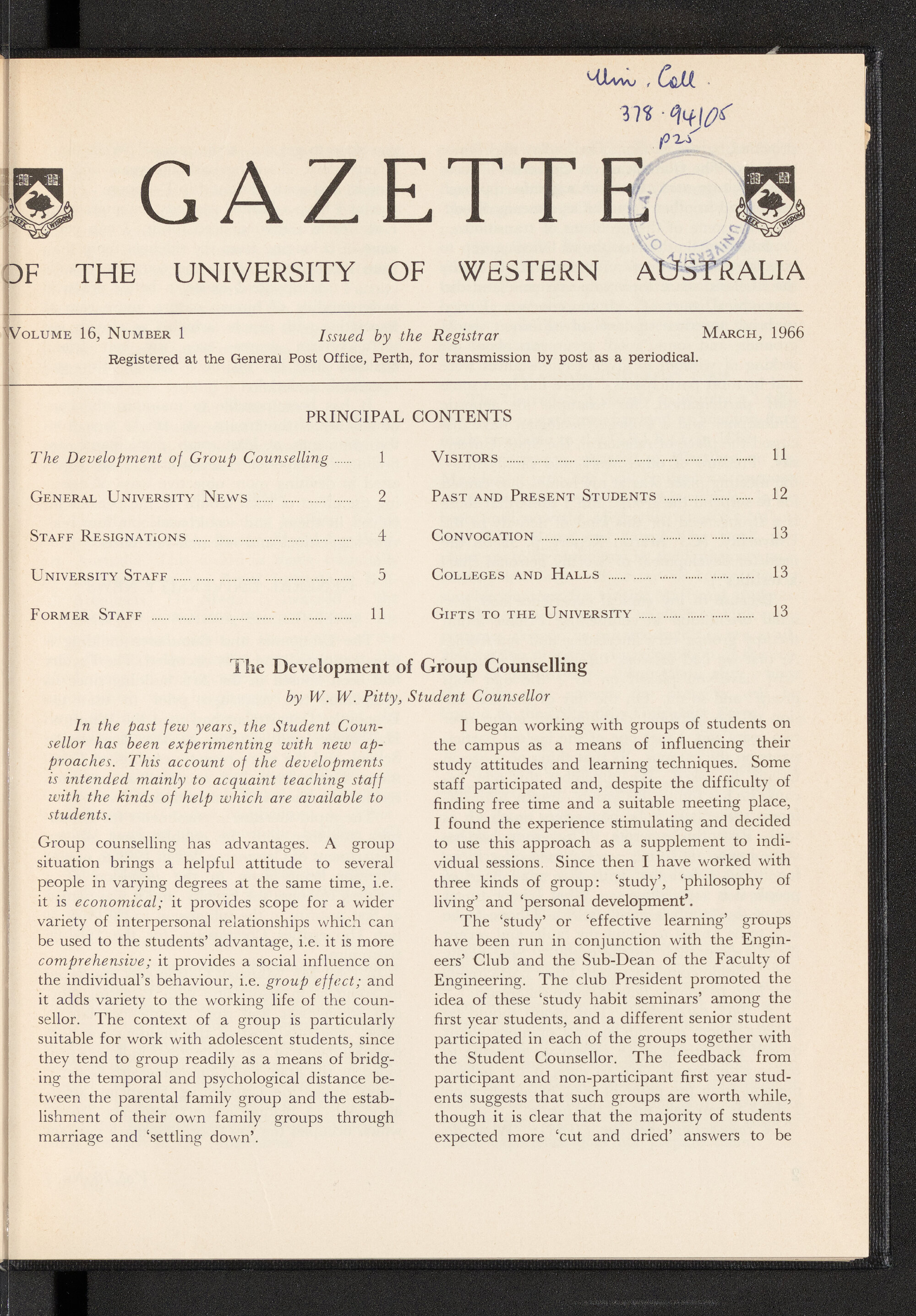 The Gazette of the University of Western Australia - Volume 16 - Number 1 - March 1966