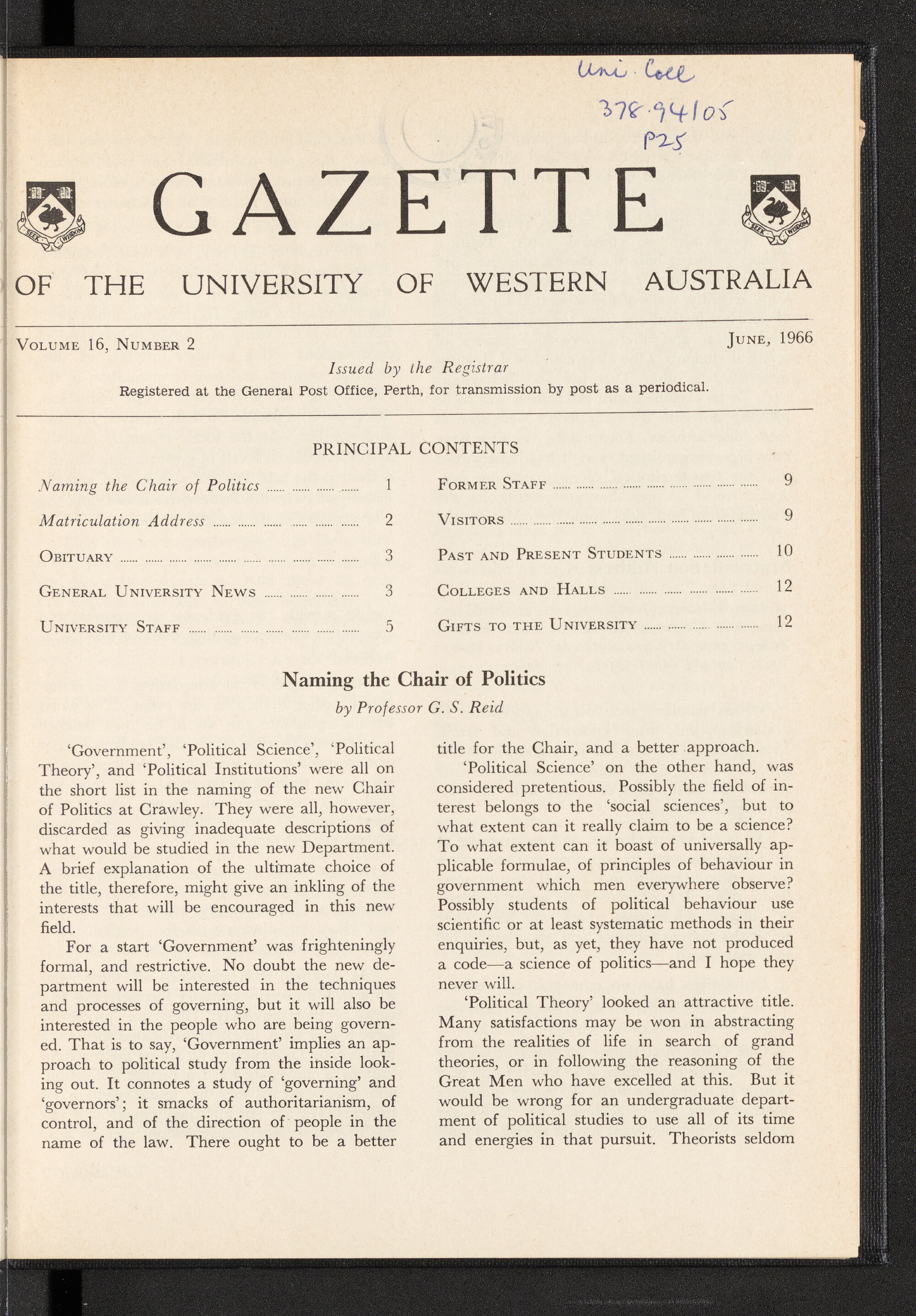 The Gazette of the University of Western Australia - Volume 16 - Number 2 - June 1966