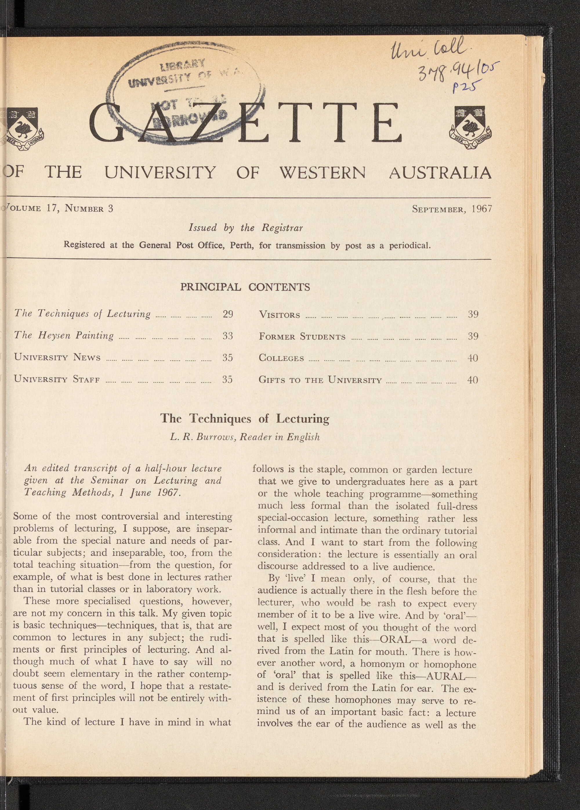 The Gazette of the University of Western Australia - Volume 17 - Number 3 - September 1967