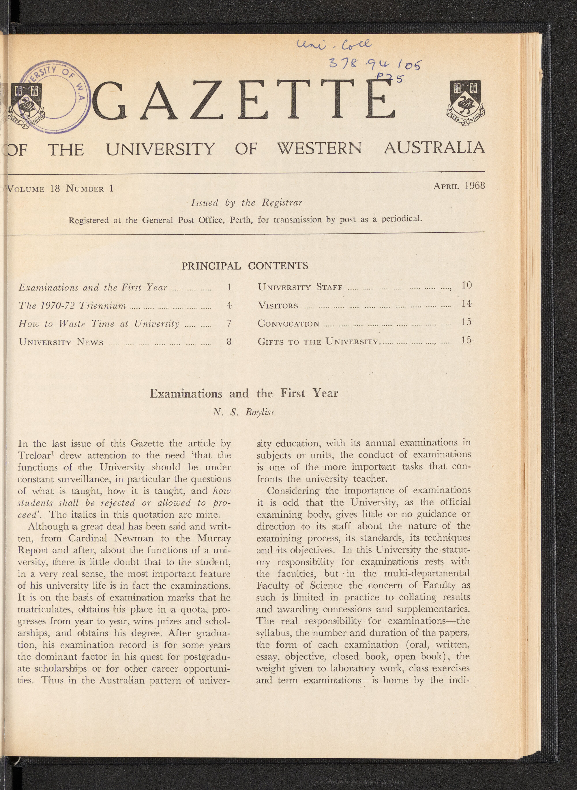 The Gazette of the University of Western Australia - Volume 18 - Number 1 - April 1968