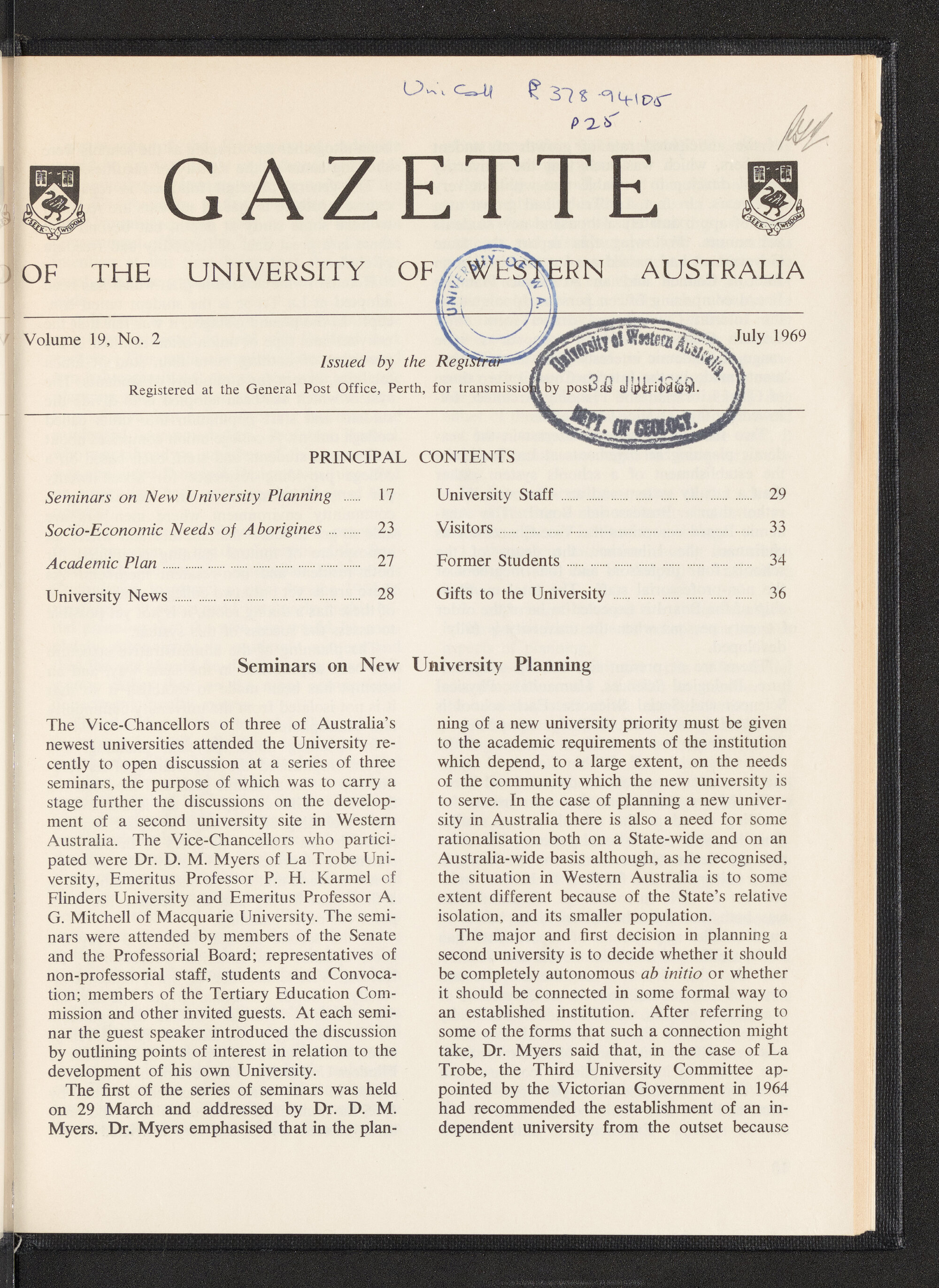 The Gazette of the University of Western Australia - Volume 19 - Number 2 - July 1969