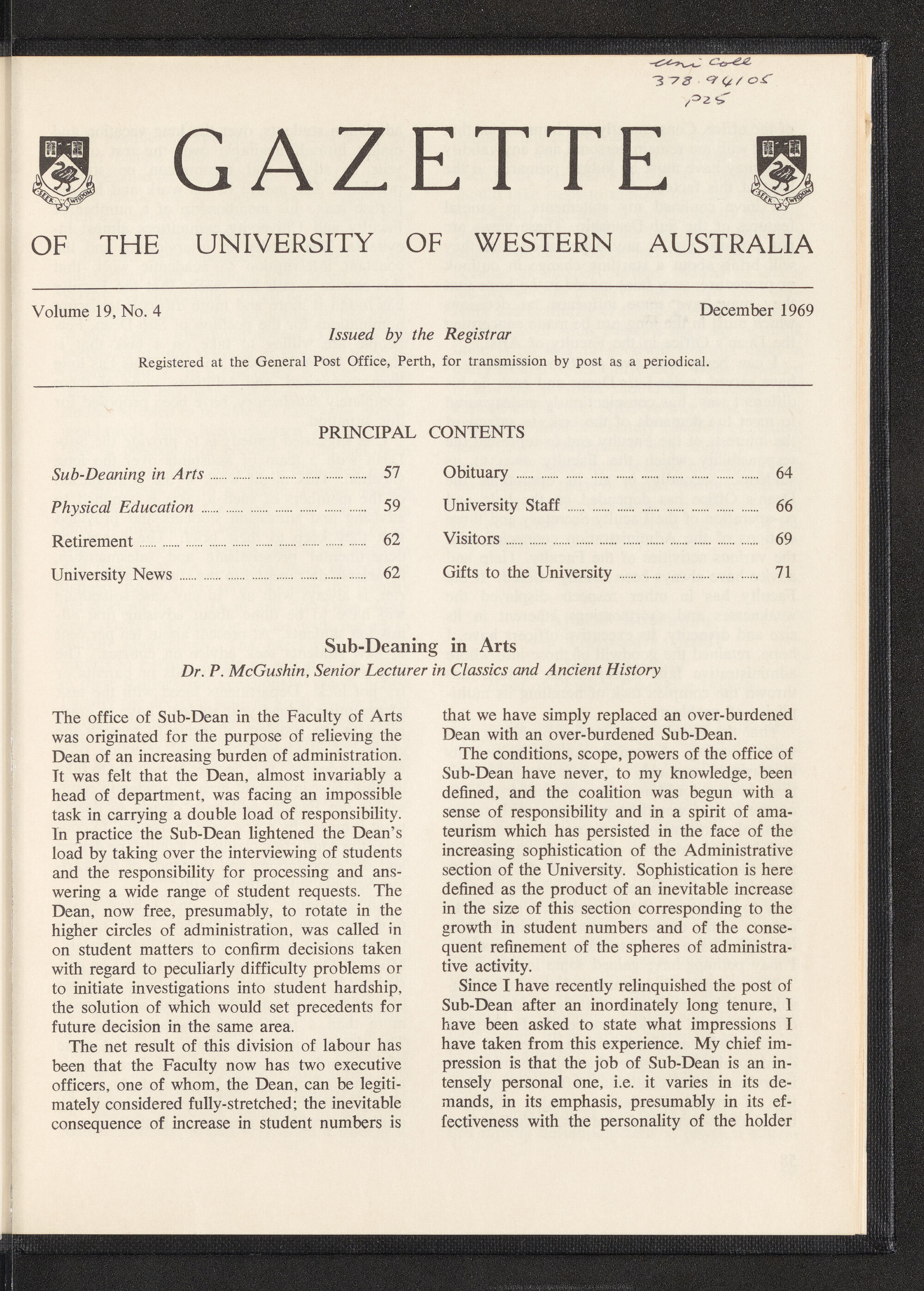 The Gazette of the University of Western Australia - Volume 19 - Number 4 - December 1969