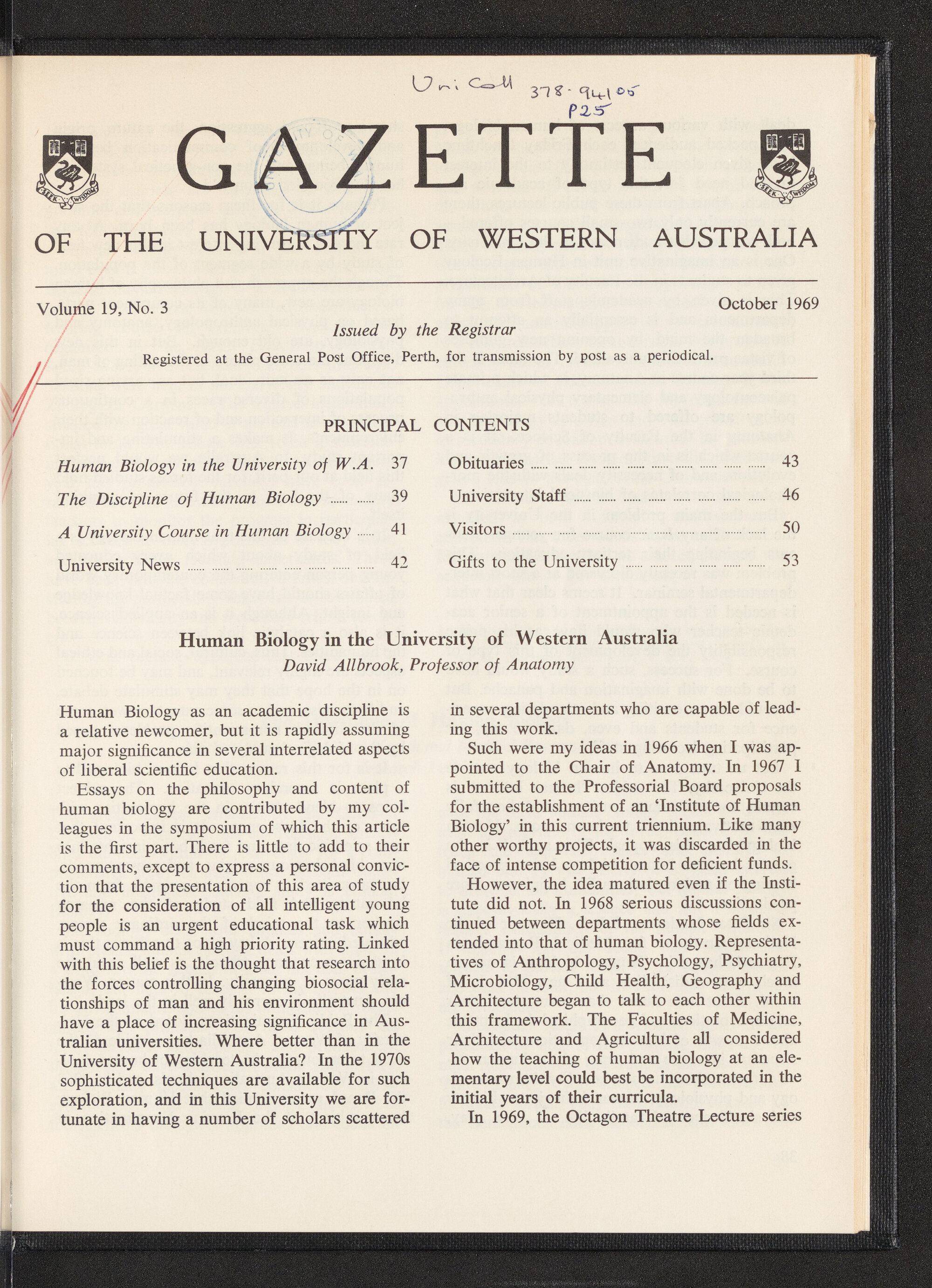 The Gazette of the University of Western Australia - Volume 19 - Number 3 - October 1969