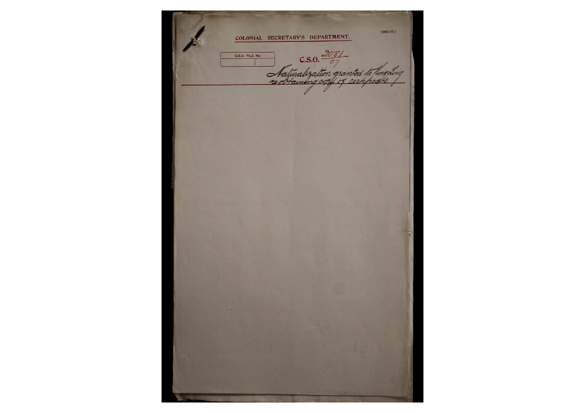 King Ling, copy of naturalisation file