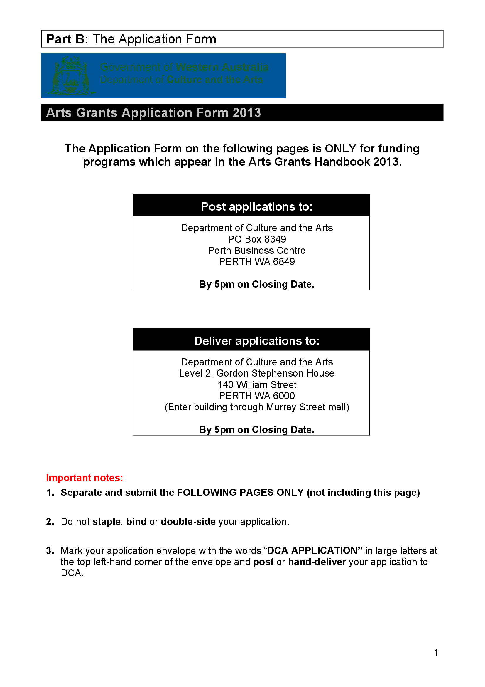 DCA Grant Application 2013