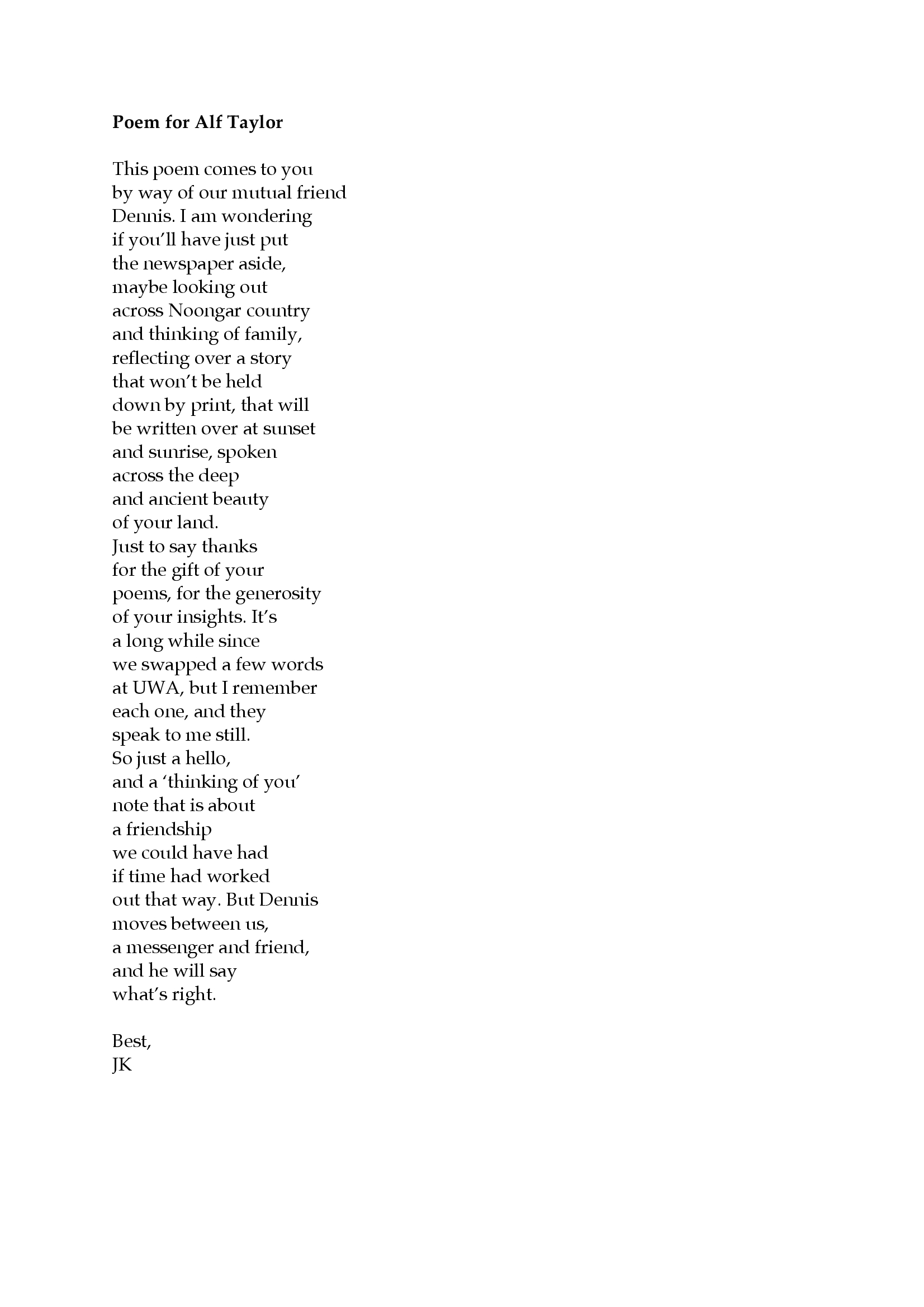 Poem for Alf by Kinsella 