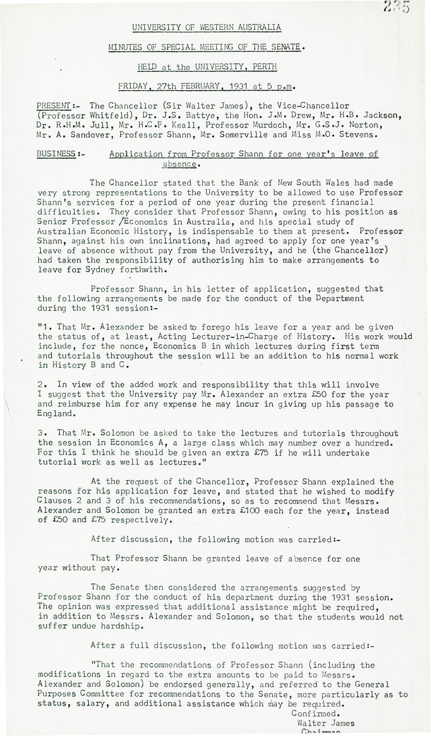 Minutes (Transcribed) - Special Meeting of the Senate - 27 February 1931 - Folio 235