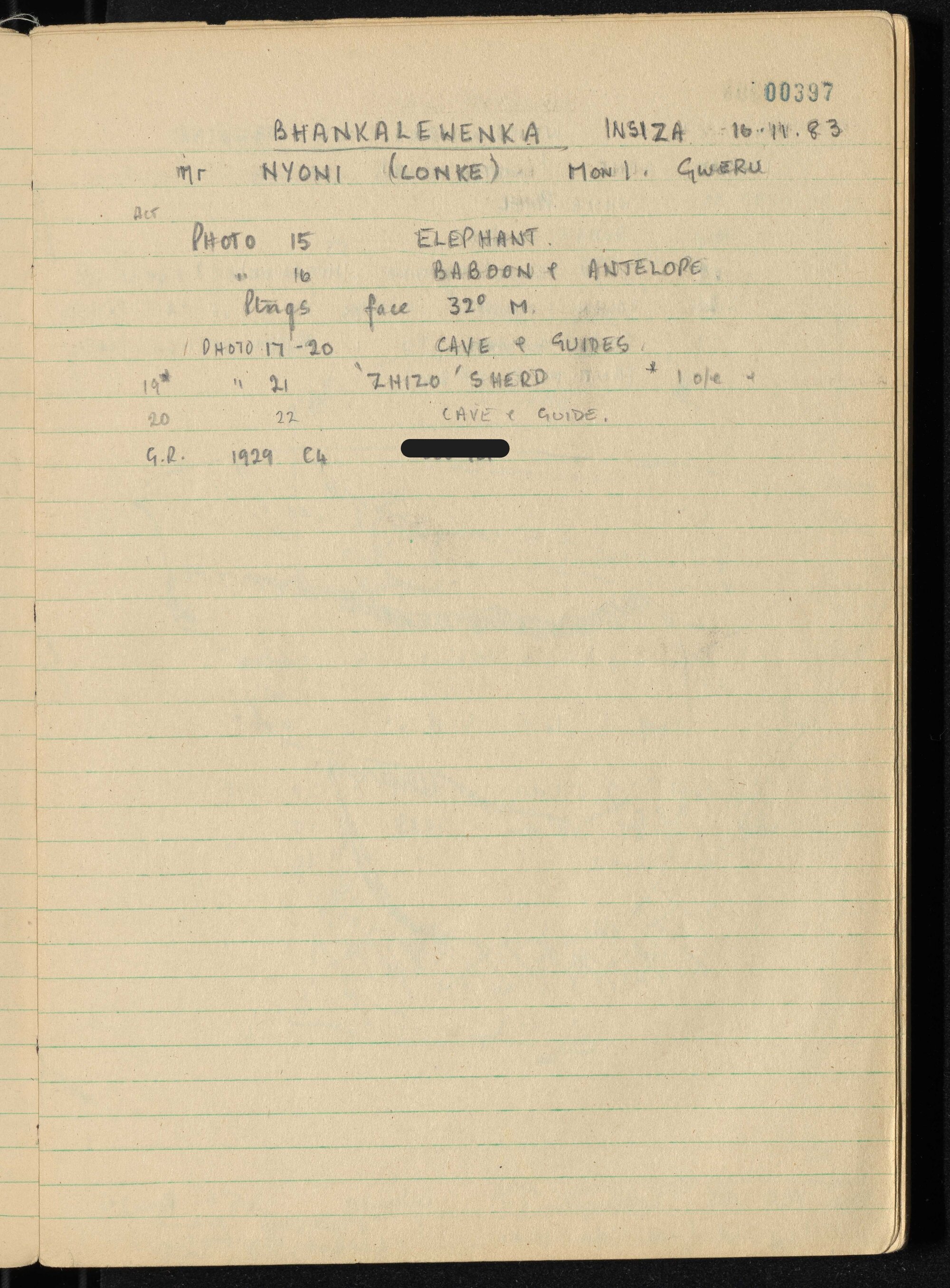 Peter Genge field notes. 00397